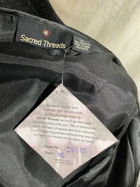 Sacred Threads 3/4 sleeve satiny feel black blouse with keyhole opening