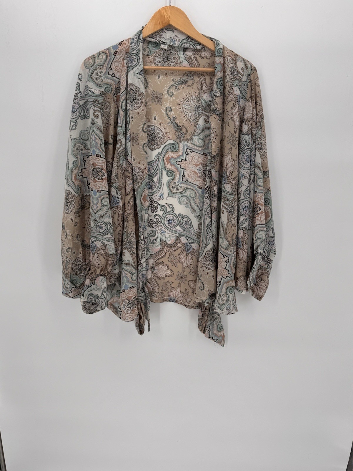 I Love Wrap Top Size Small Medium Paisley Print Long Sleeve Pastel Bohemian Chic