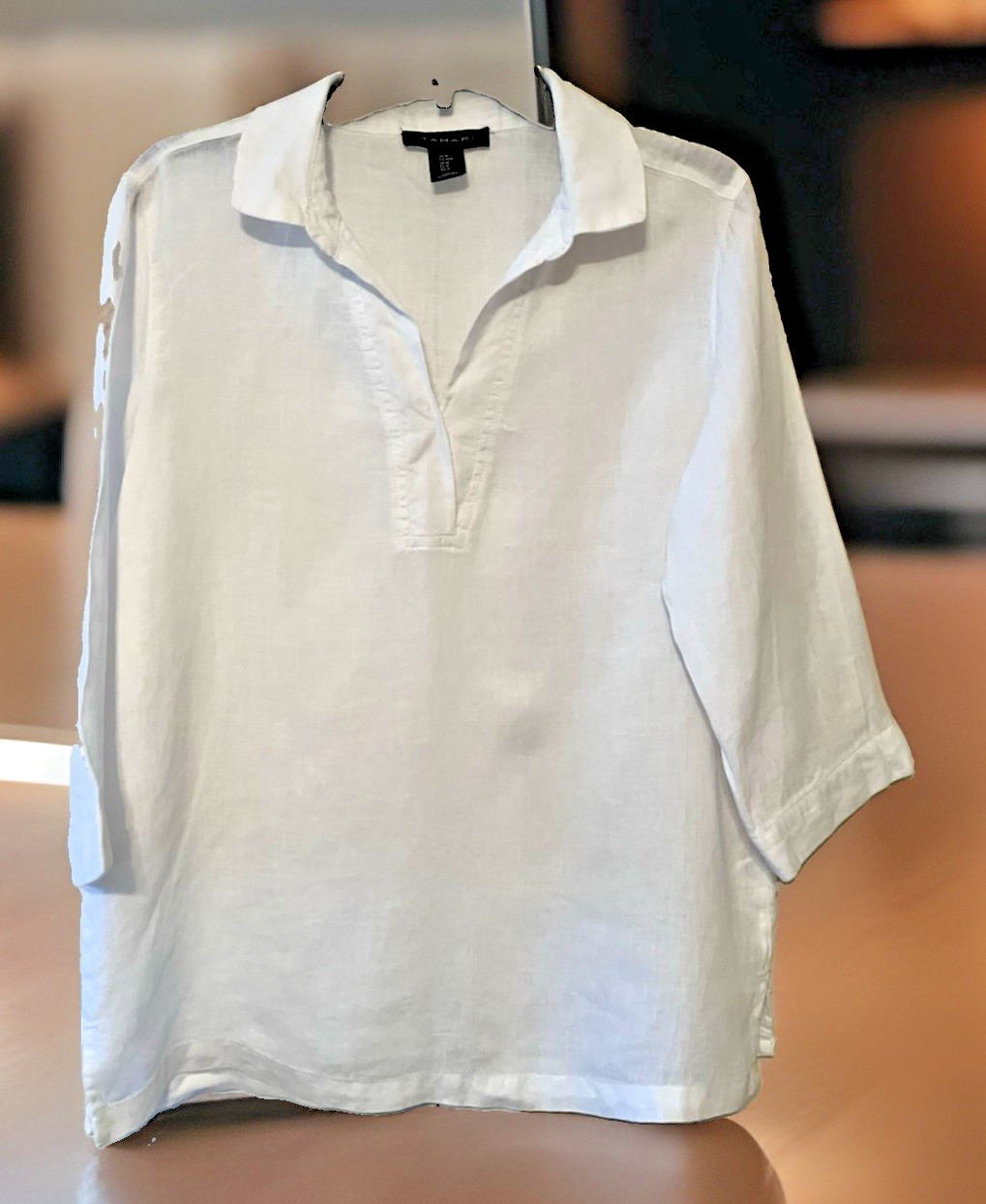 NWOT Tahari Medium White Classy 100% Puro Linen Pullover coastal resort NEW