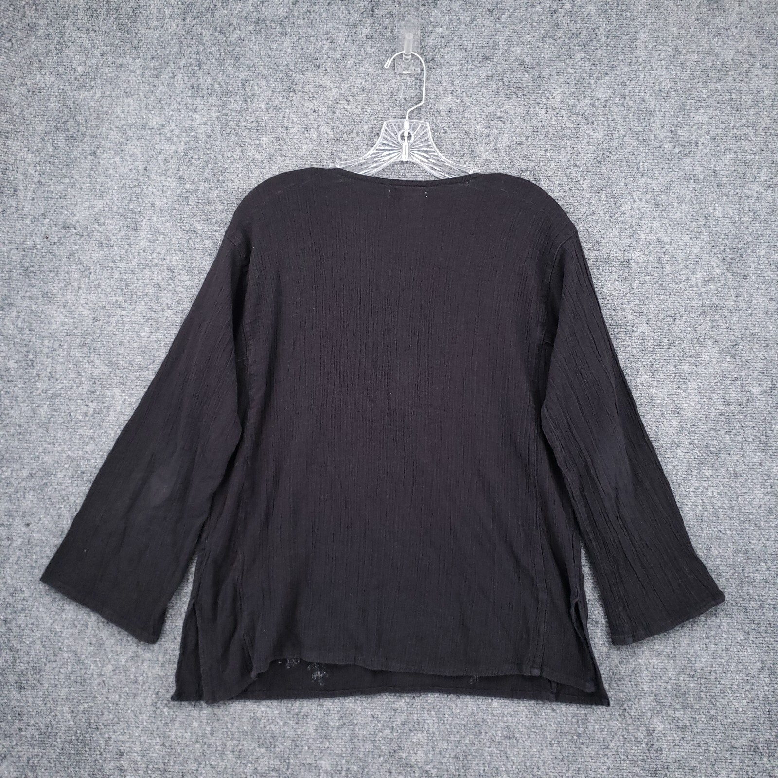Cute Options Top Womens Free Size Black Gauze Henley Round Neck Long Sleeve