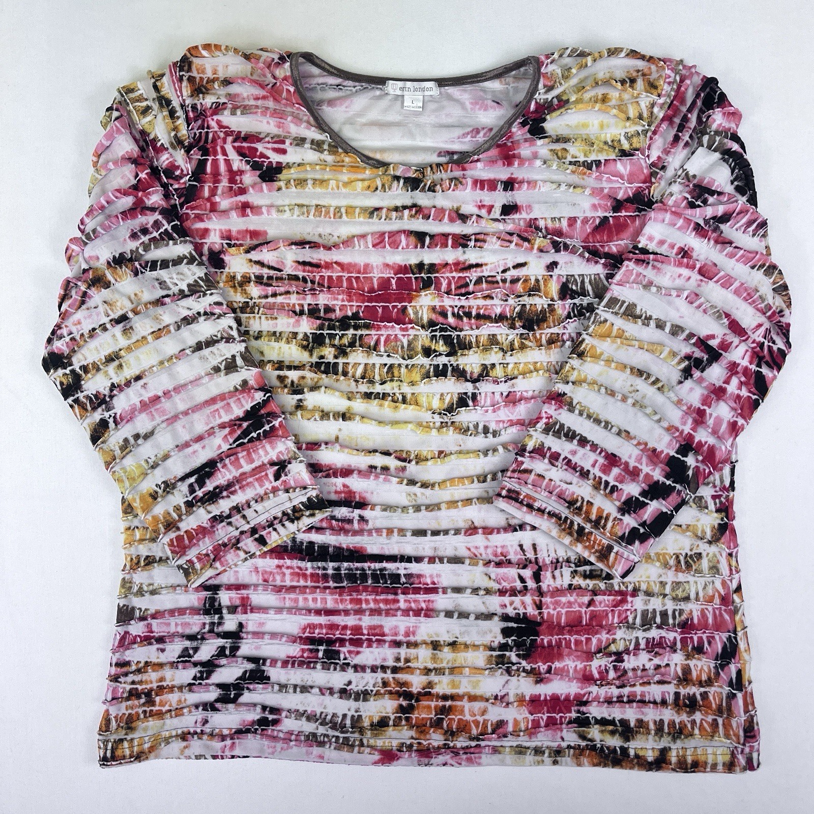 Erin London Women’s Size Large Textured Striped Top 3/4 Sleeve Multicolor Blouse