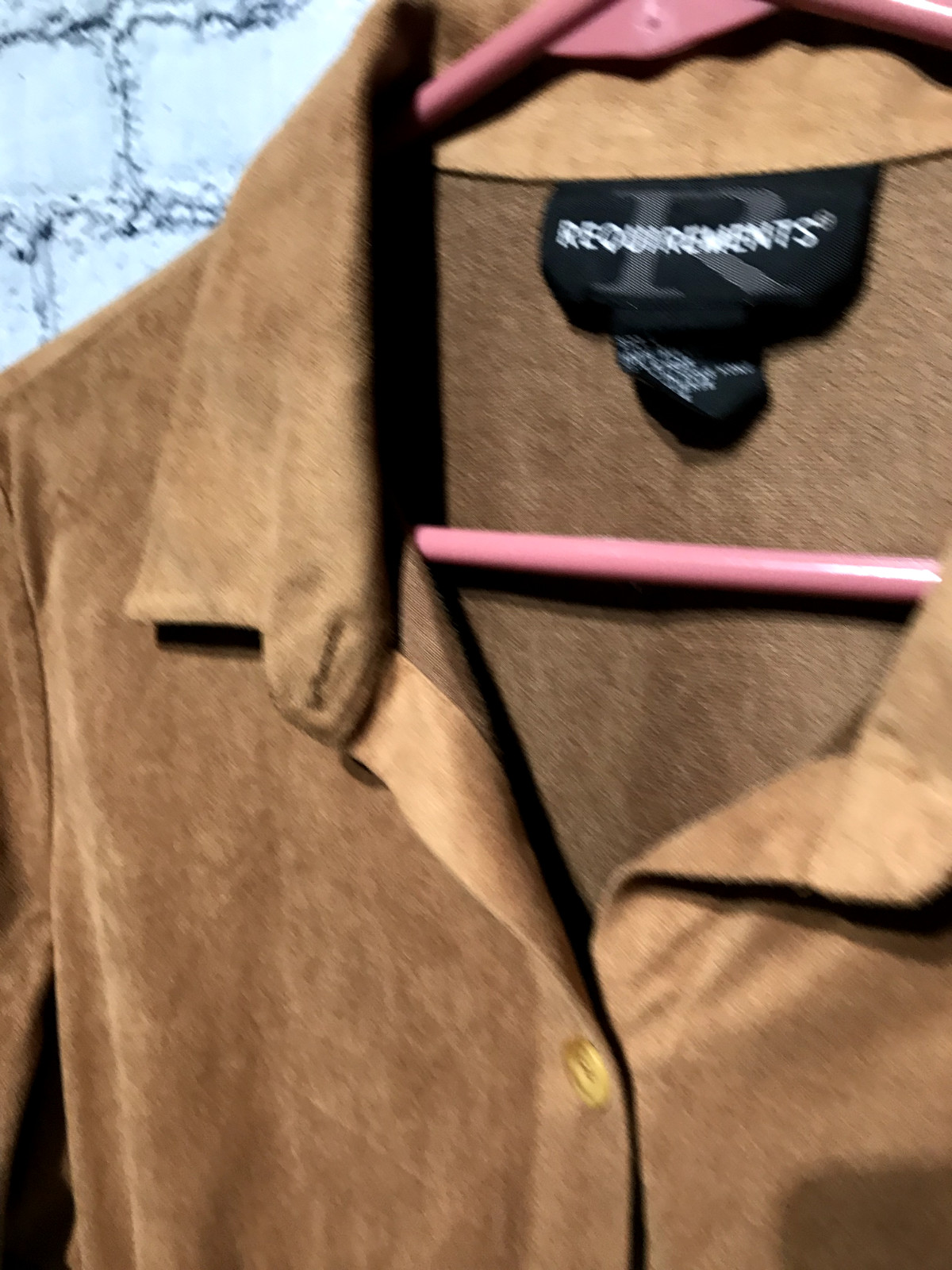 Requirements, Women L, Brown Faux Suede 1/2 Sleeve Hippie Boho Cowboy Shirt