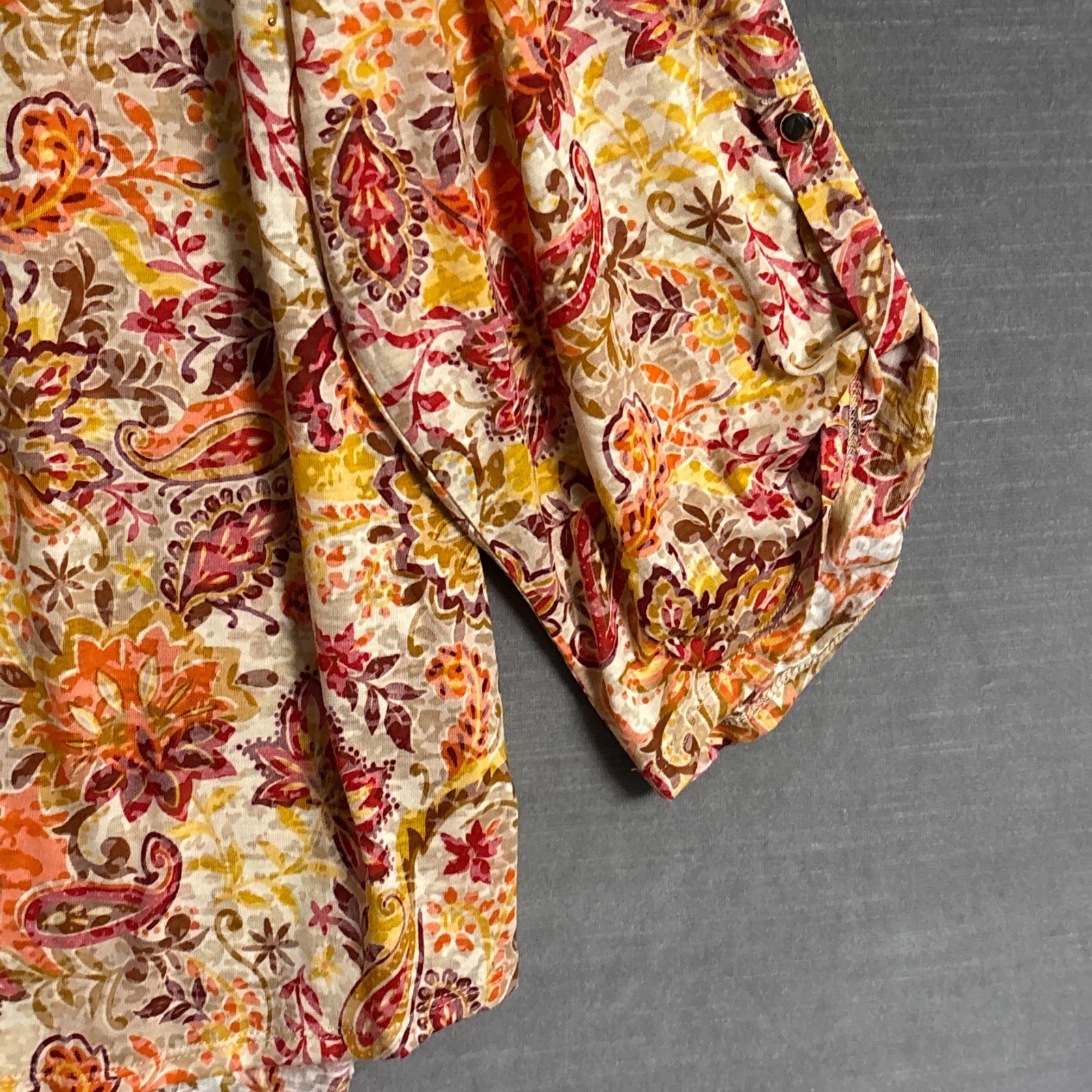Cato Top 26/28W Orange Red Floral Tunic Popover Burnout Tunic Fall Casual Career