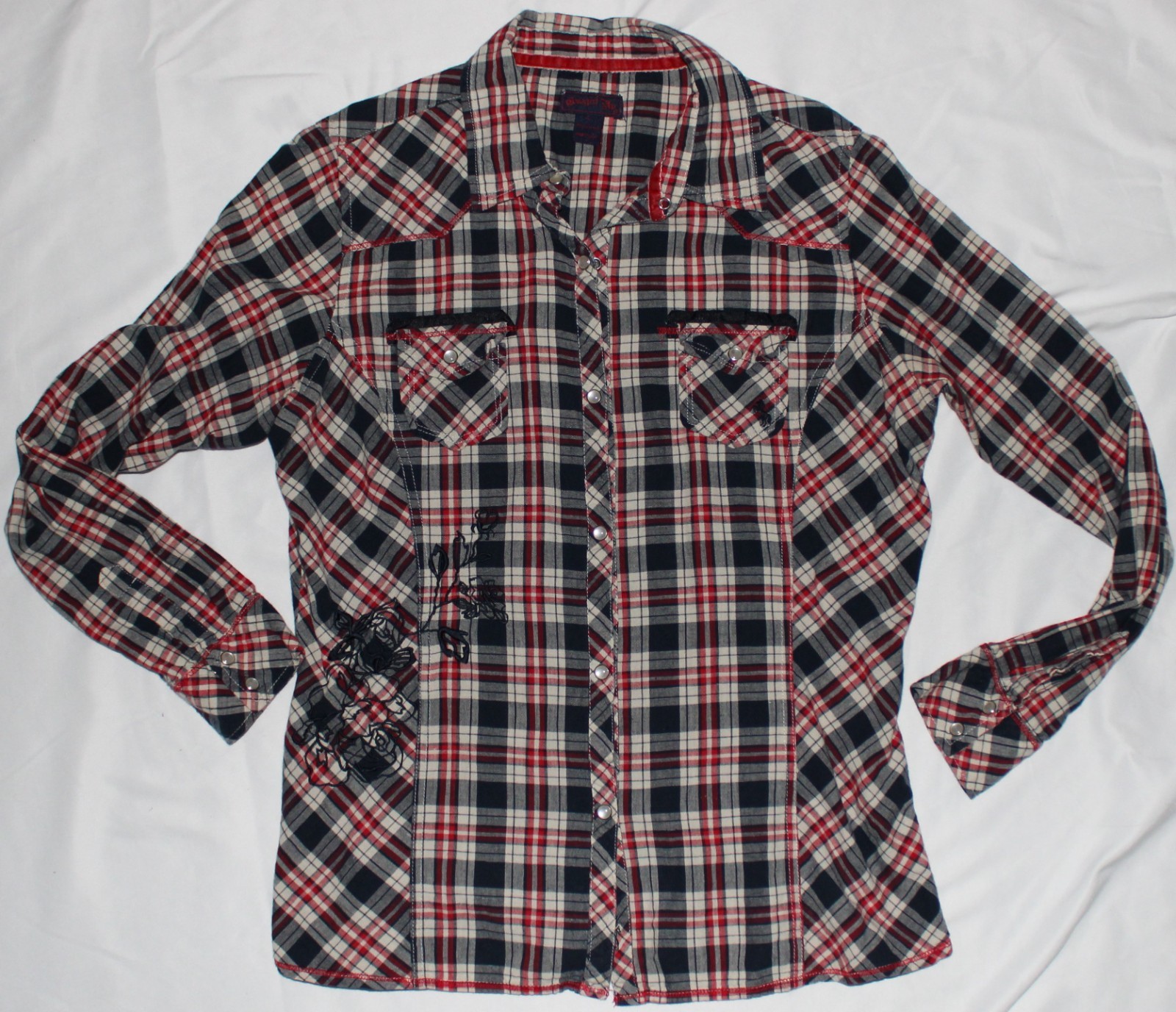 Cowgirl Up*Snap Front Plaid Shirt*Fitted Western*Womens L*Large* Embroidered