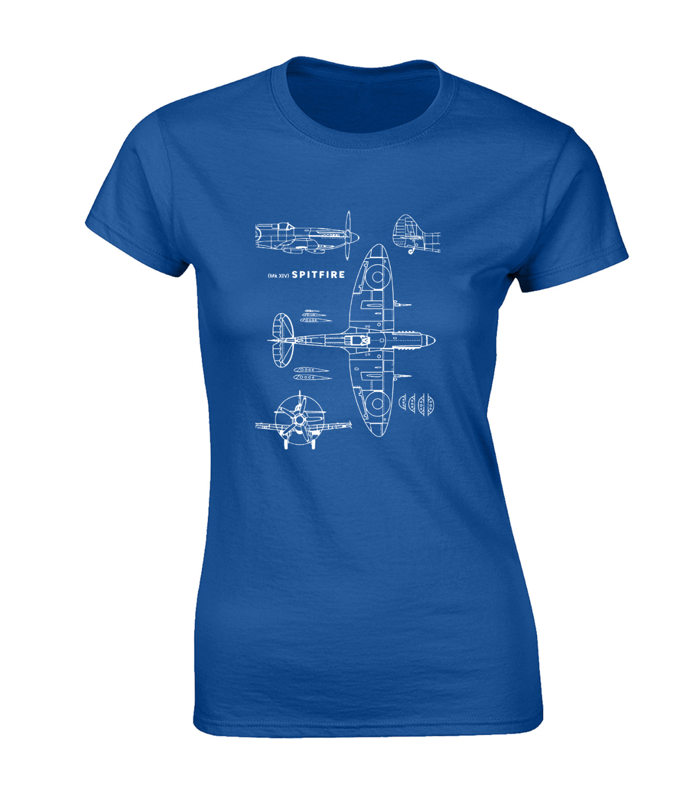 SPITFIRE BLUEPRINT LADIES T SHIRT RAF AIR FORCE PILOT USA ARMY COOL RETRO DESIGN