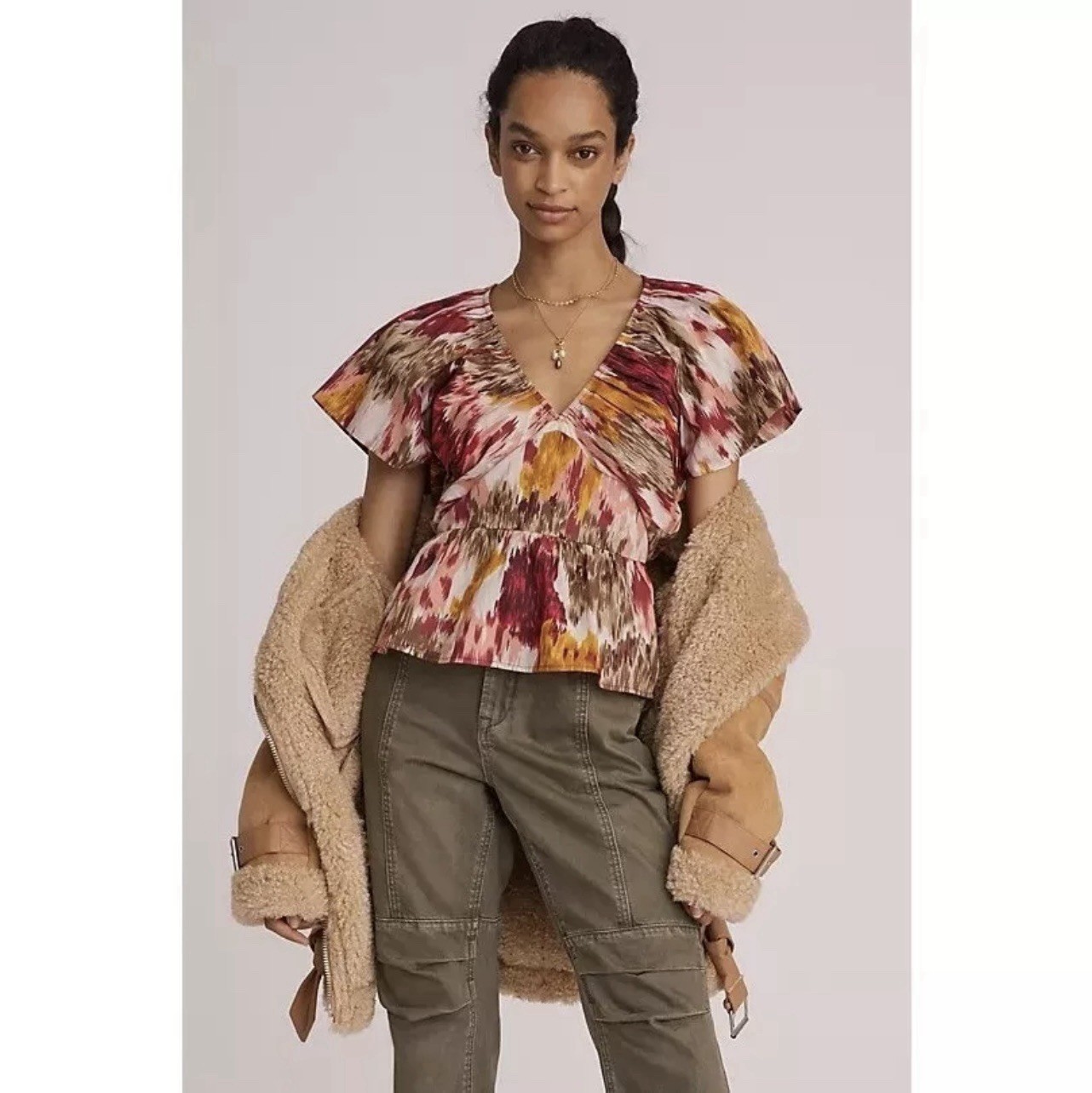 Anthropologie Painterly Open-Back Blouse Top Love The Label XS