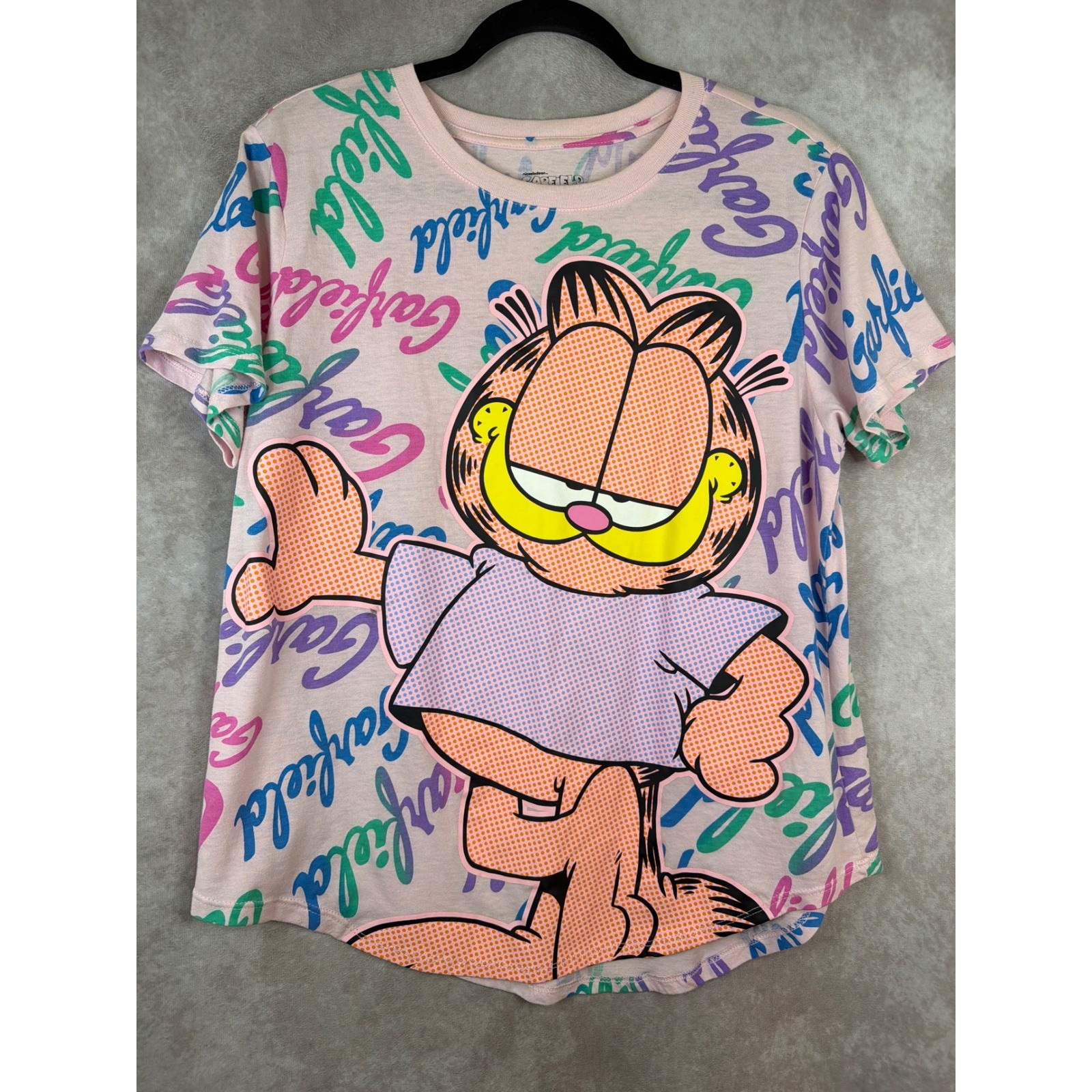 Garfield Graphic T-Shirt Womens XXL Pink All Over Print Nickelodeon Retro Tee