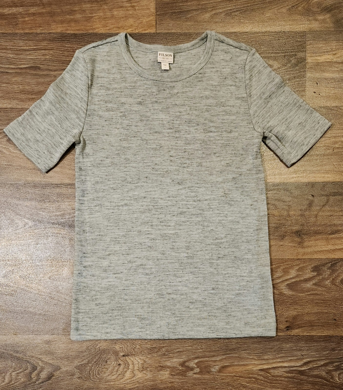 Filson Neah Bay Shirt Marled Heather Gray Short Slv Tee Cotton Blend Size L