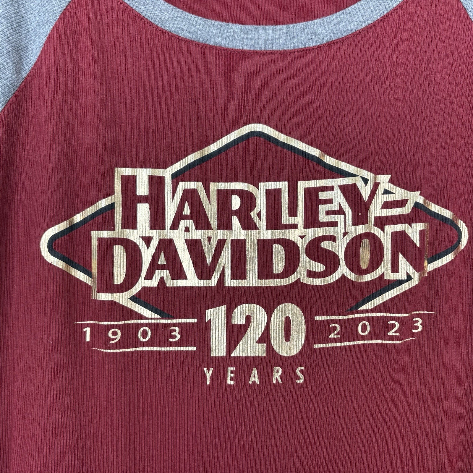 Harley Davidson 120th Year Anniversary Shirt Red Gray 3/4 Sleeve Women’s Size 1X