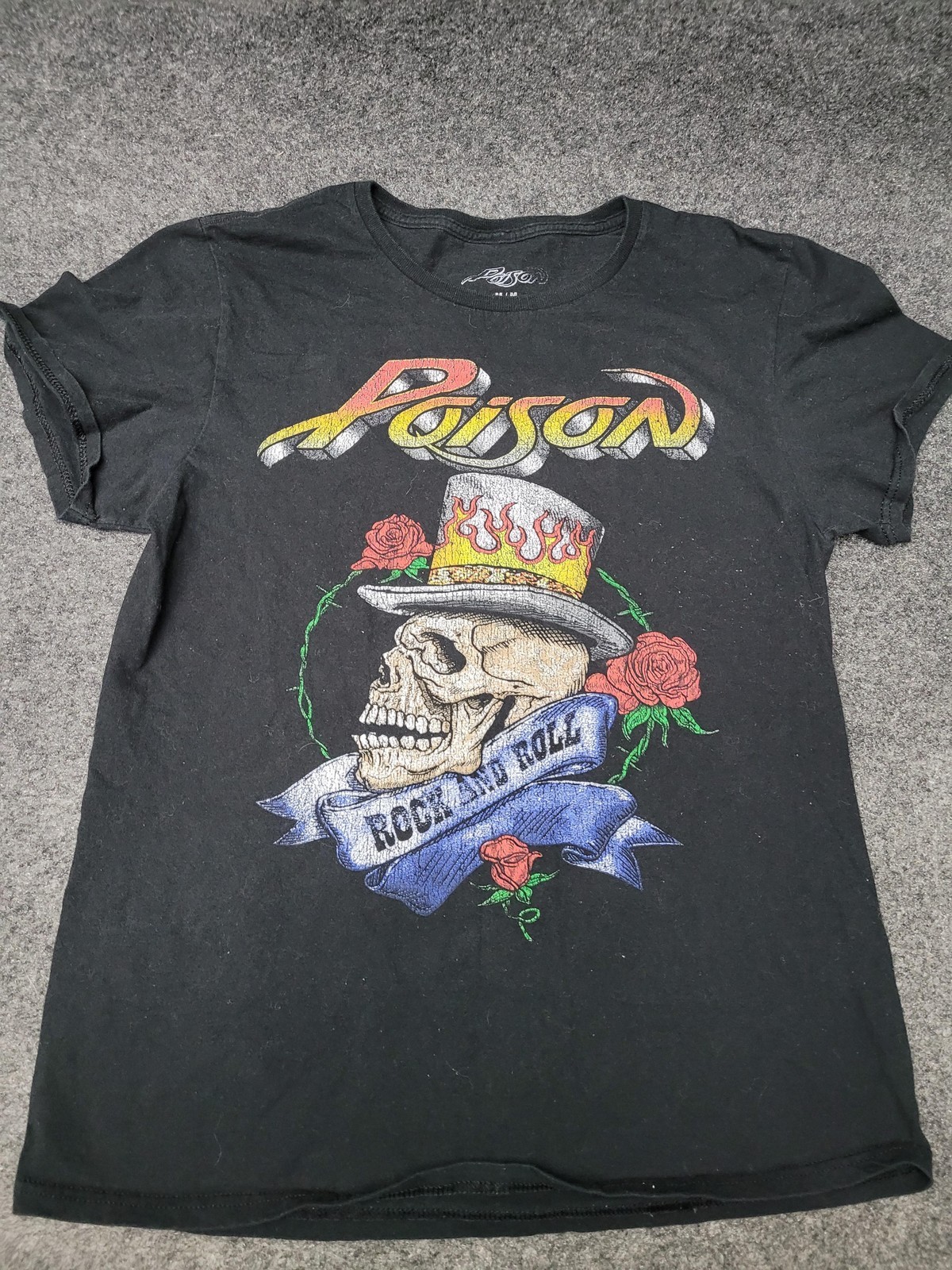 Poison Shirt Womens Medium Black Skull Rock And Roll Graphic Band Tee Music