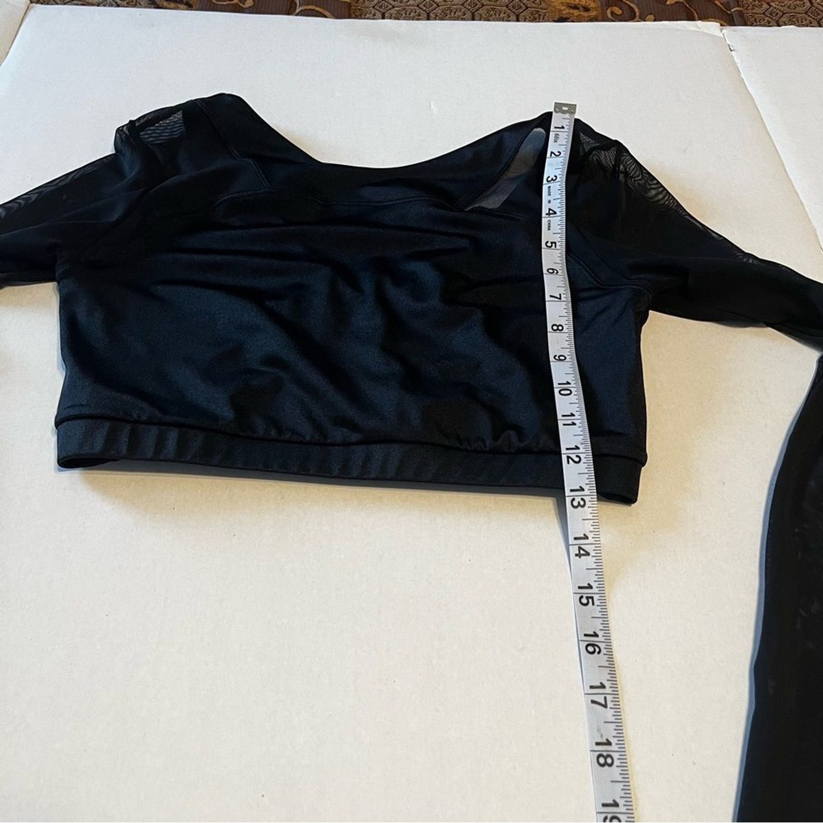 Balera Black Mesh-Sleeve Dance Crop Top Sports Bra Medium