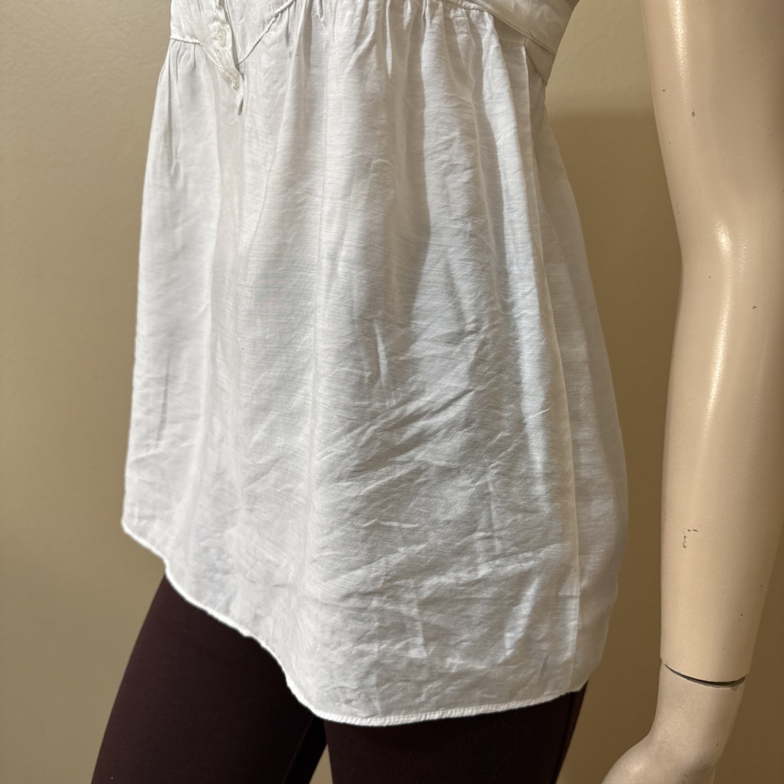 Women’s White Rayon Casual Summer Open Sheer Button Tied Size M Blouse Top Tunic
