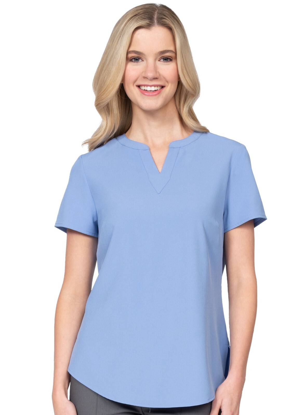 Notch Neck Stretch Blouse, Light Blue