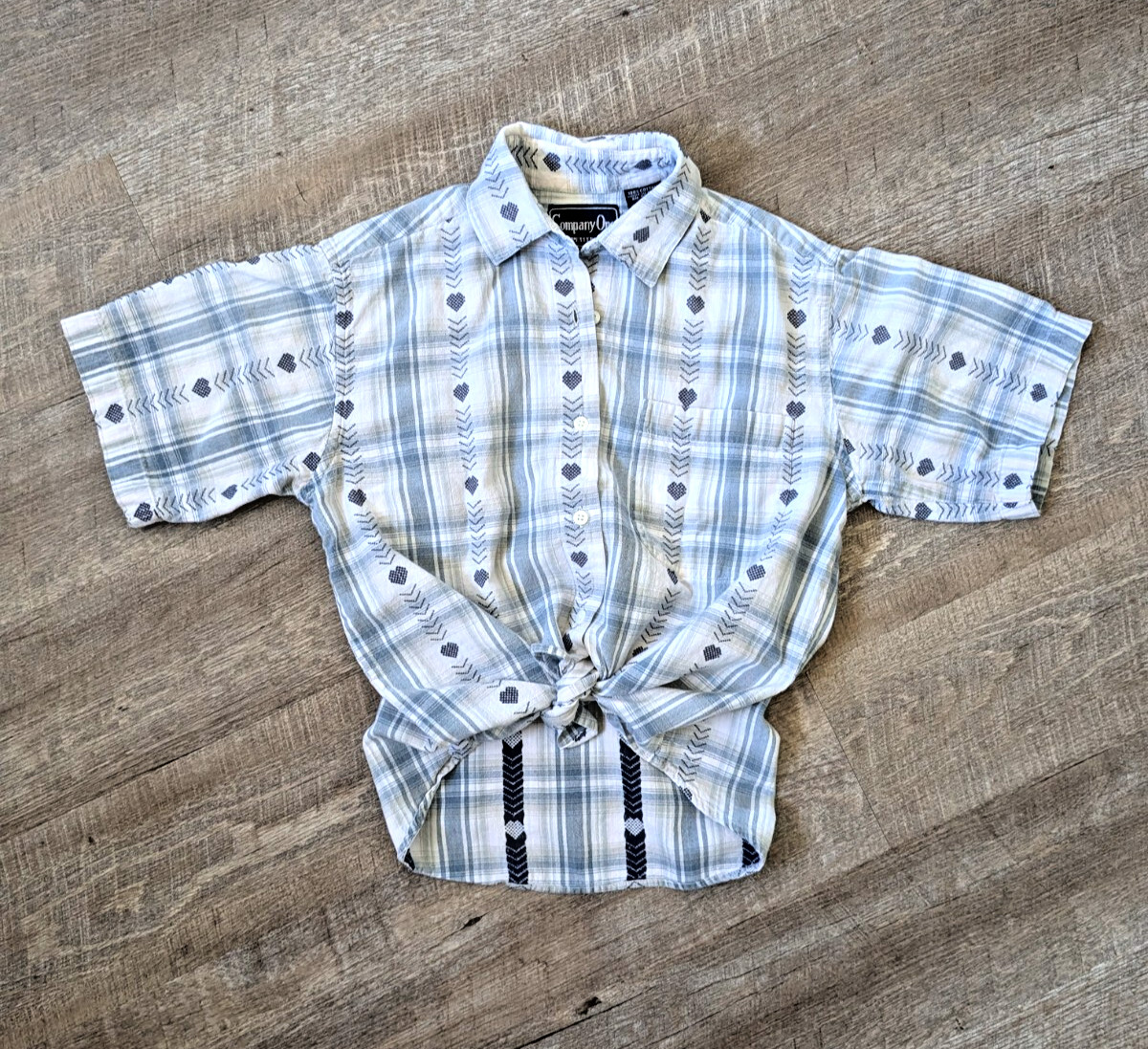 Retro 90s MD Cotton Embroidered Plaid Button-up Shirt Country Western Festival