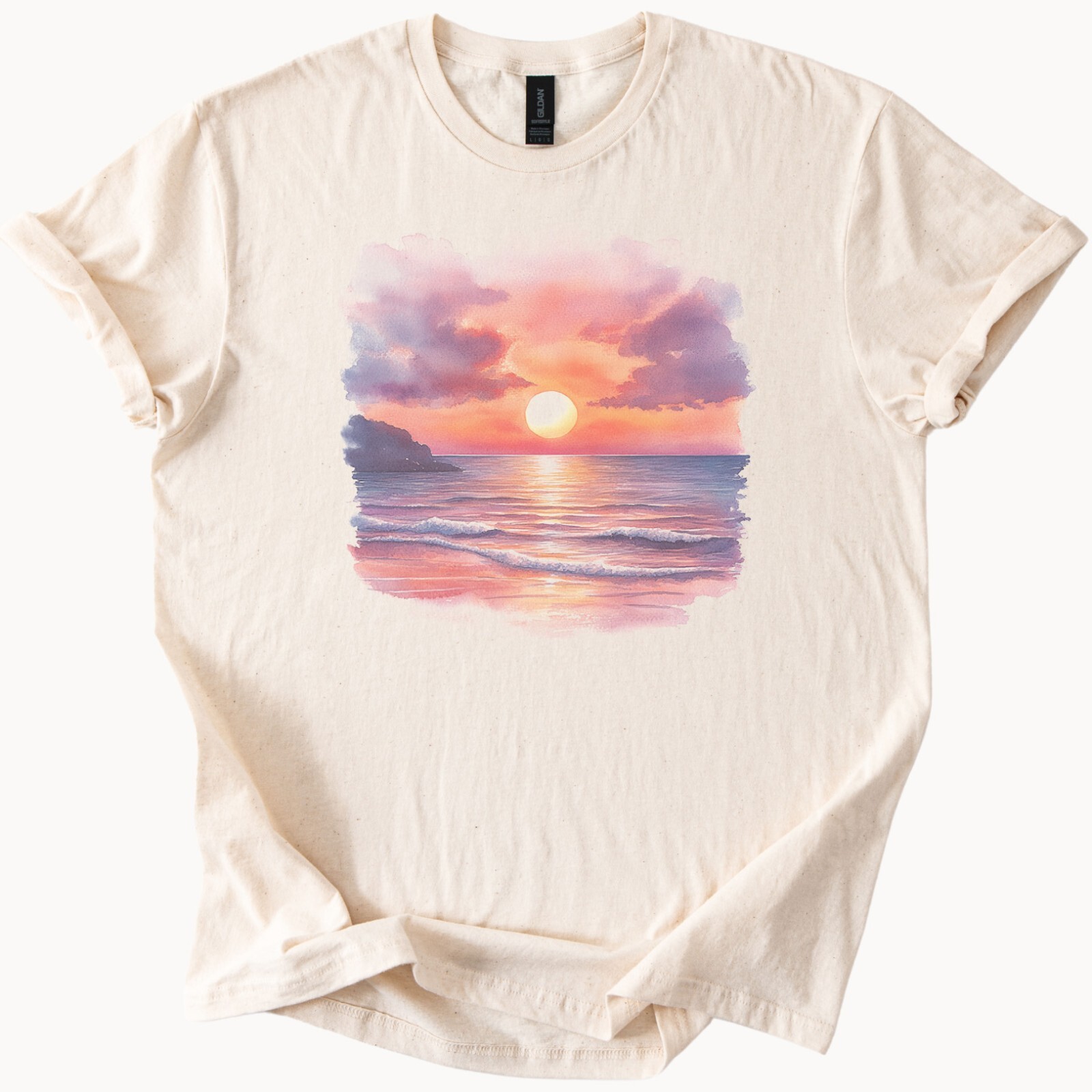 Sunset Beach Graphic T Shirt Ocean Sunrise Art Cream Unisex Summer Tee