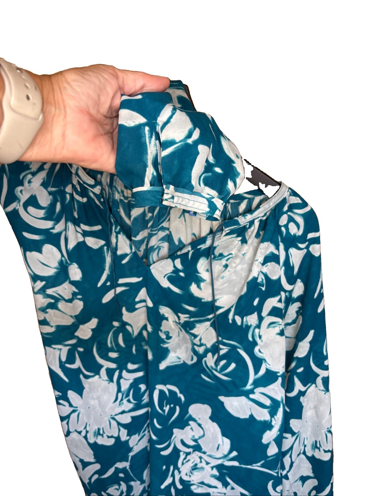Medium Simply Vera Vera Wang, Lightweight Flowy Polyester Blouse, Teal