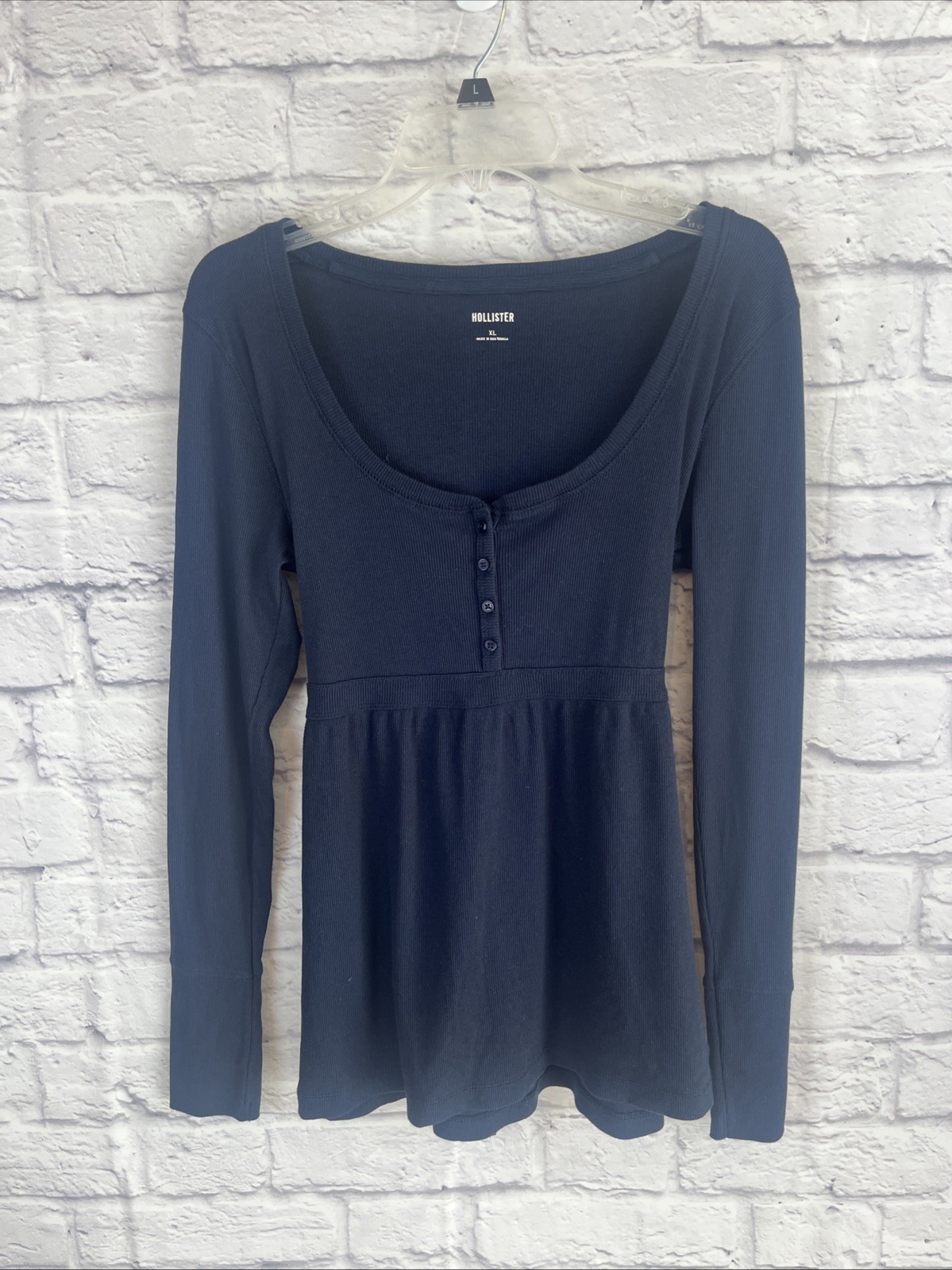Hollister Y2K Blue Babydoll Ribbed Henley Tie Back Size XL Bella Swan Grunge