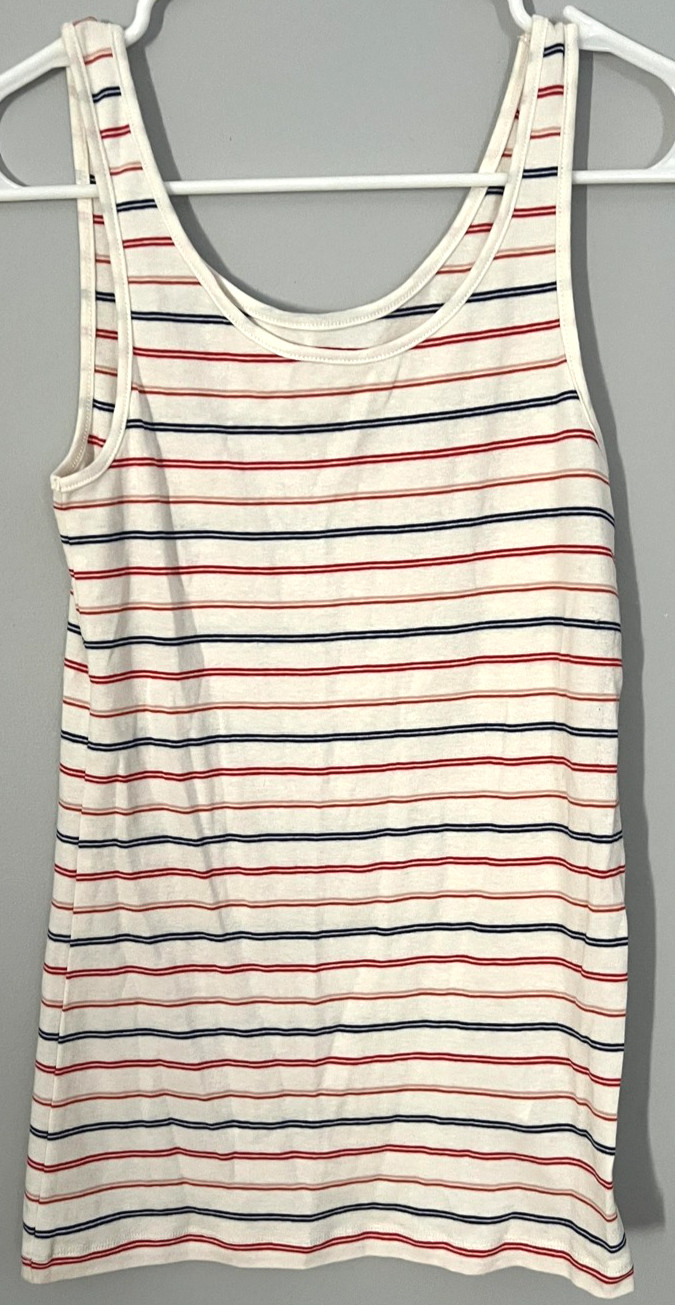 A New Day Tank Top Womens Small White Red Navy Striped Stretch Modal Scoop Neck