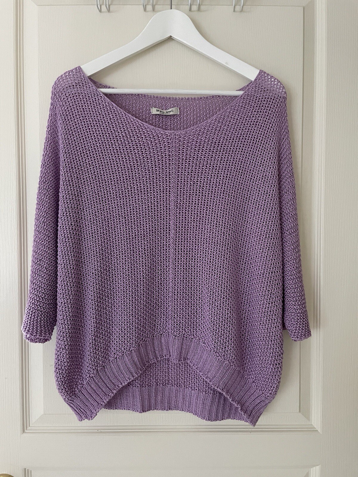 Meo Meli Italy Women Top Purple Fishnet Type Raglan Dolman Sleeve Sweater 1 Sz