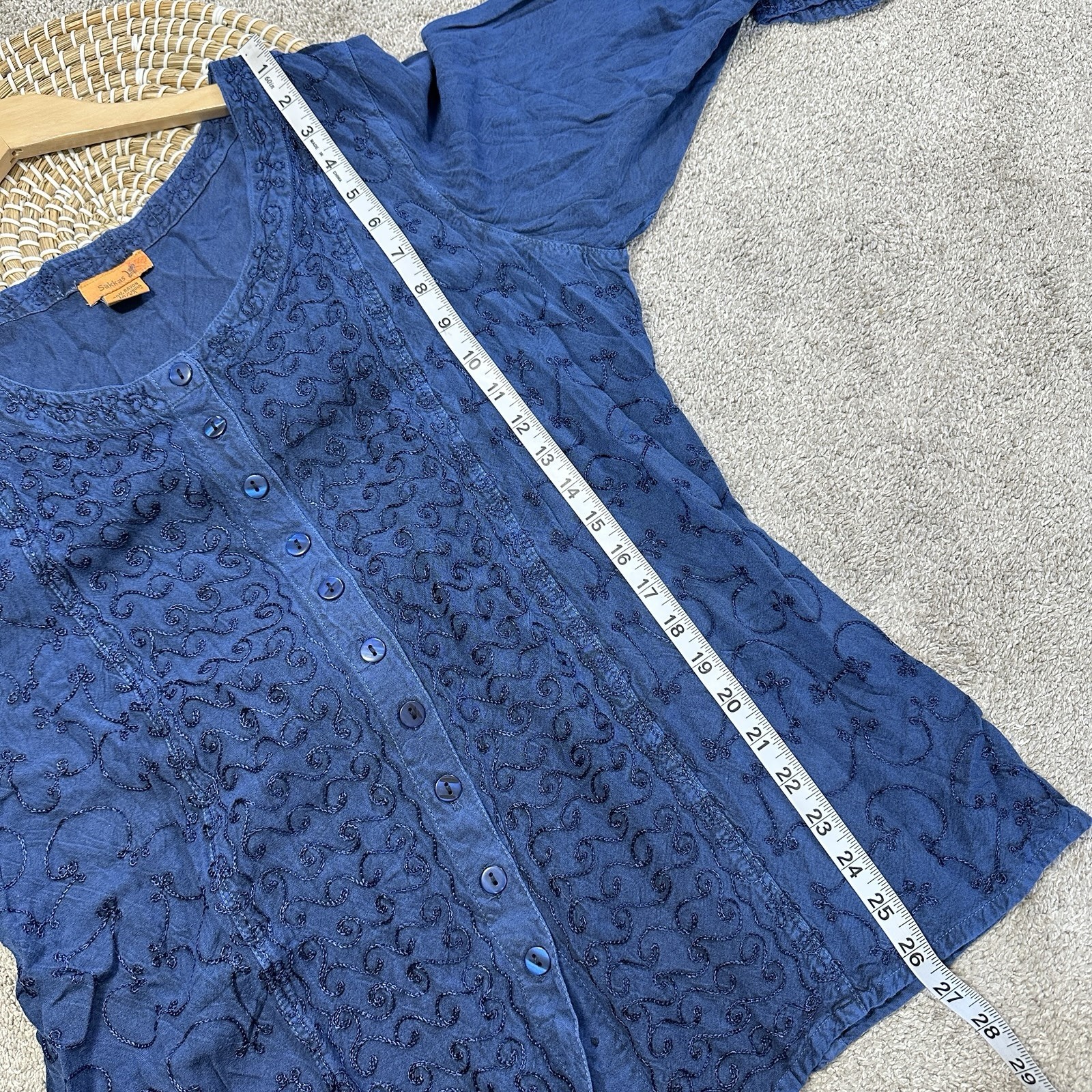 Sakkas Fedella Deep Scoop Neck Longsleeve Top Adjustable Back Straps Blue 1X/2X