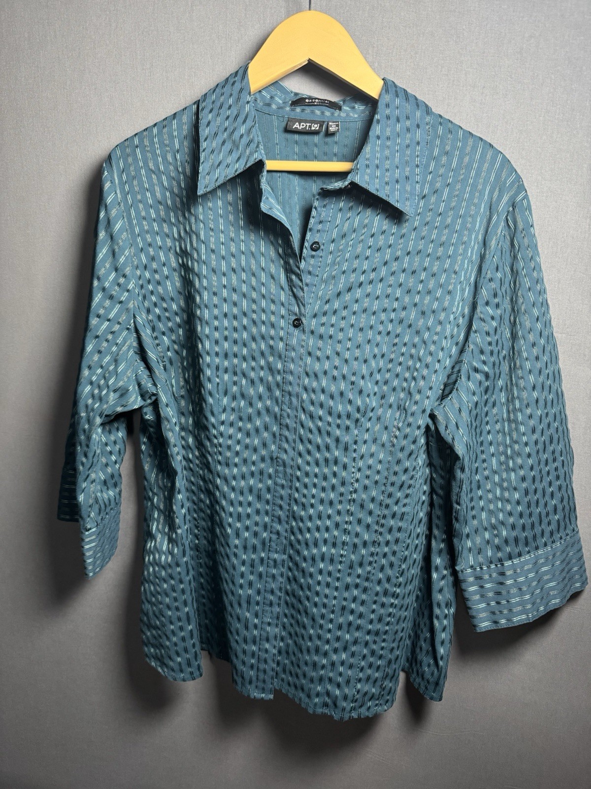 Apt 9 Womens 2X Essential Shirt Teal Green Stripe 3/4 Sleeve Button Up Blouse