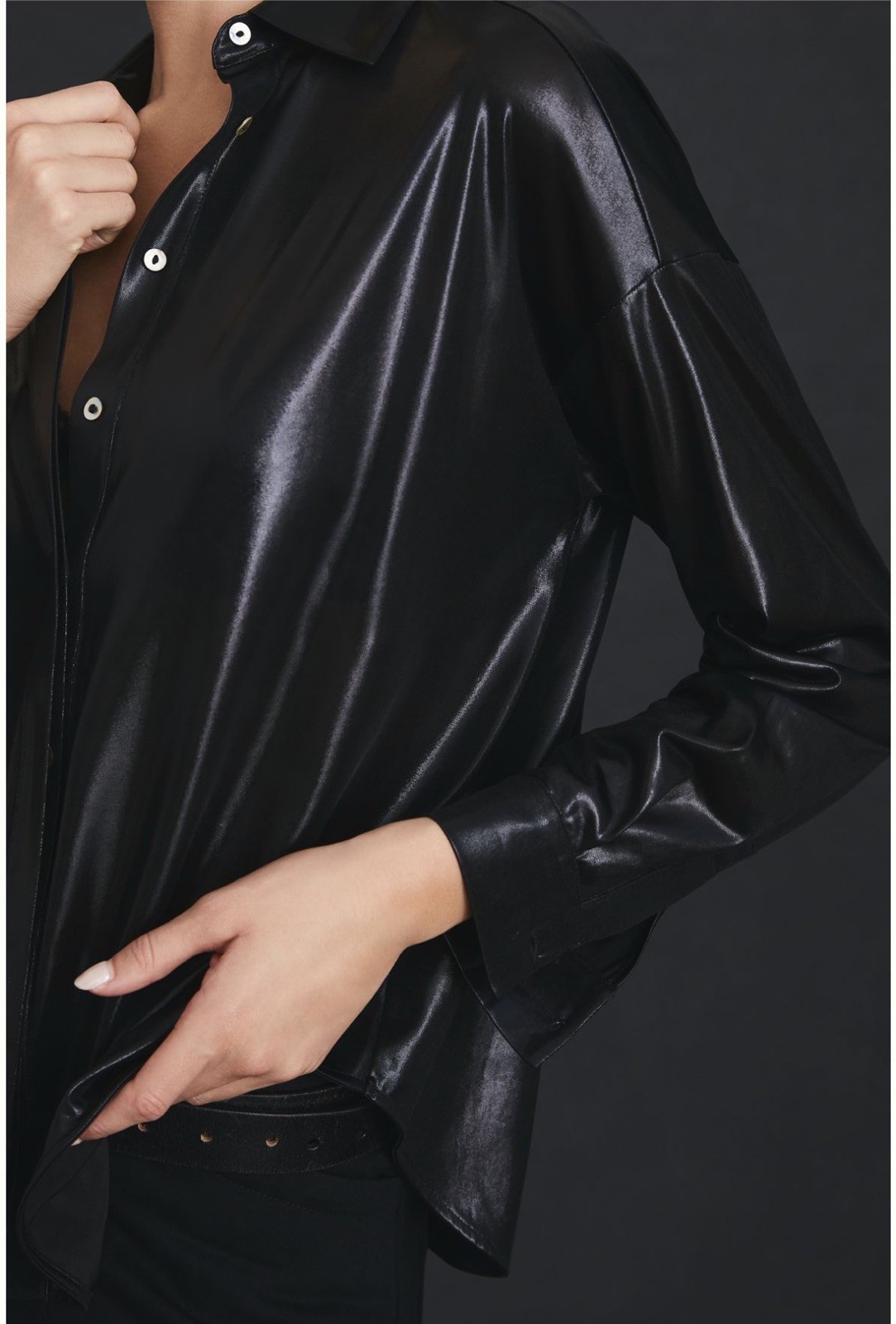 NWT Anthropologie XS Iridescent Shine Shirt Black NEW $60