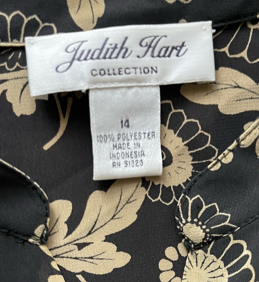 Judith Hart Women Button Front Shirt Dark Floral Beaded Sz 14 Fall Autumn