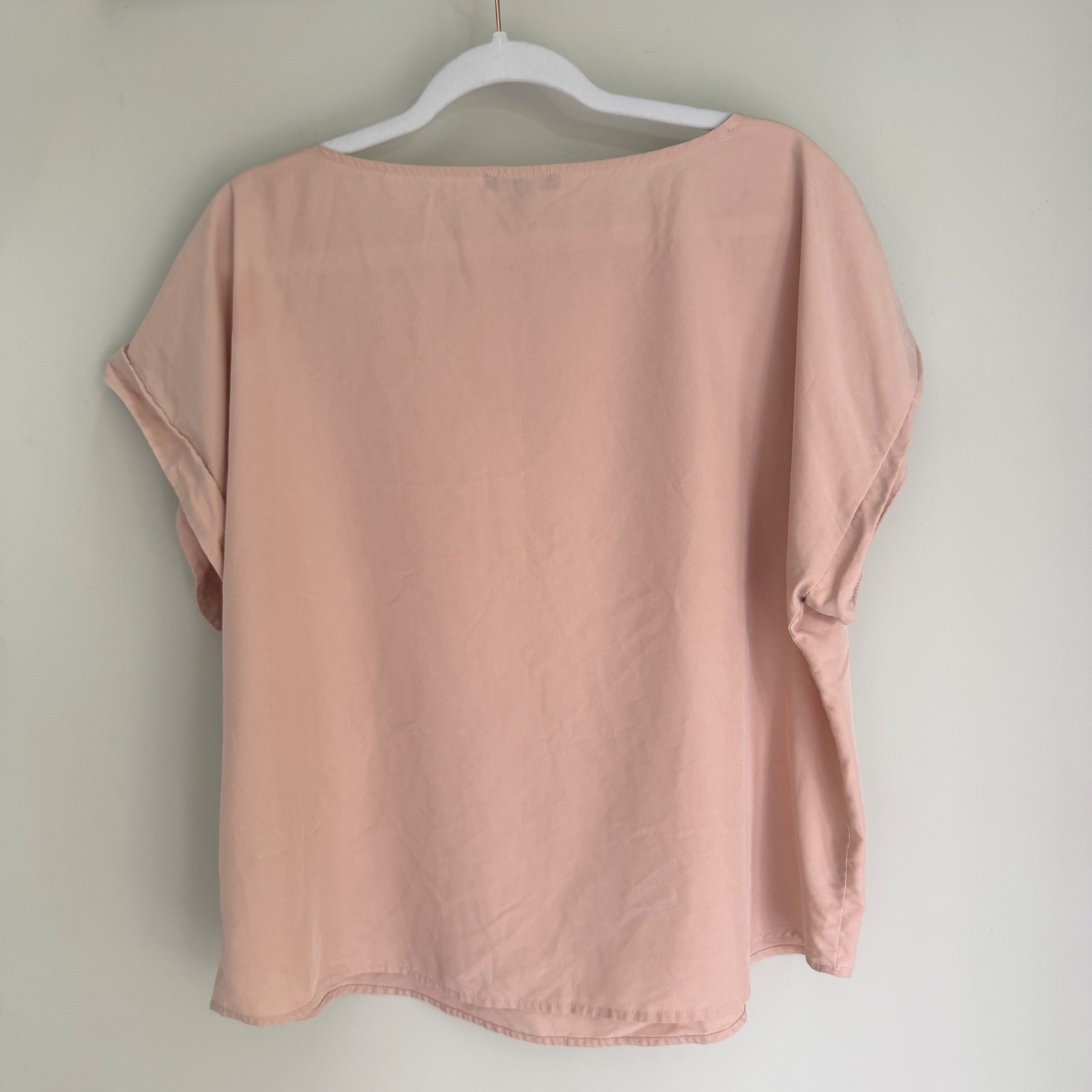 Eileen Fisher Blush Pink Dolman Cap Sleeve Blouse Boxy Lagenlook Lyocell Large