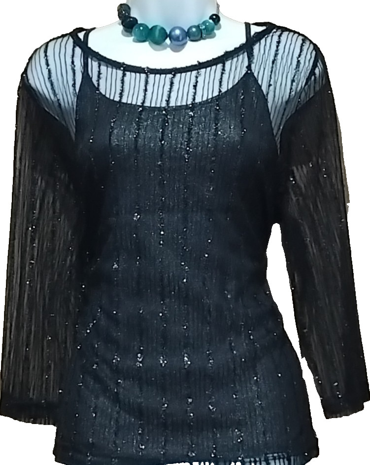 F&F Black Sheer Sparkly Evening Top | Size 16  2‑Piece   Vest Included