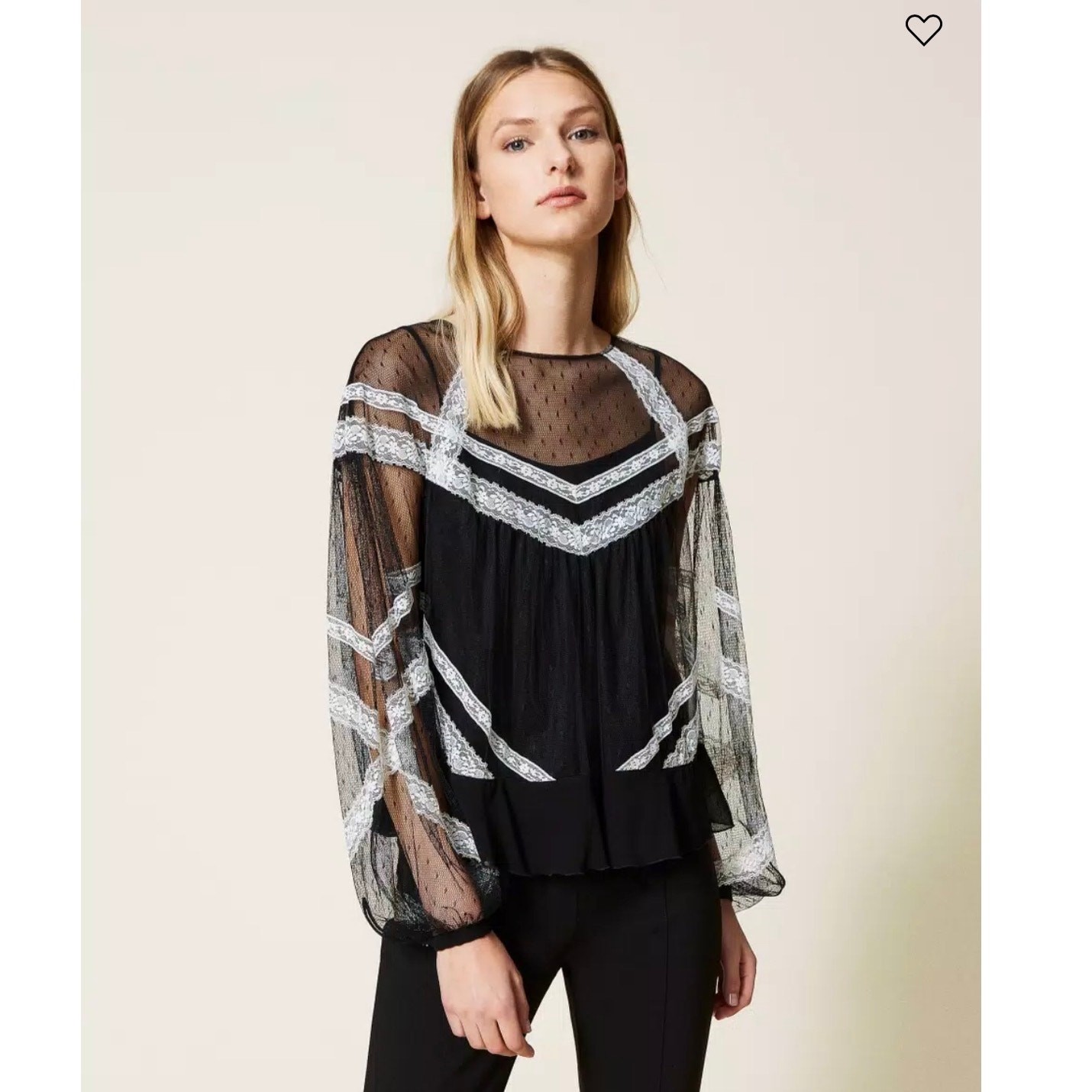 BNWT Twinset Milano Point d’esprit tulle blouse with lace.