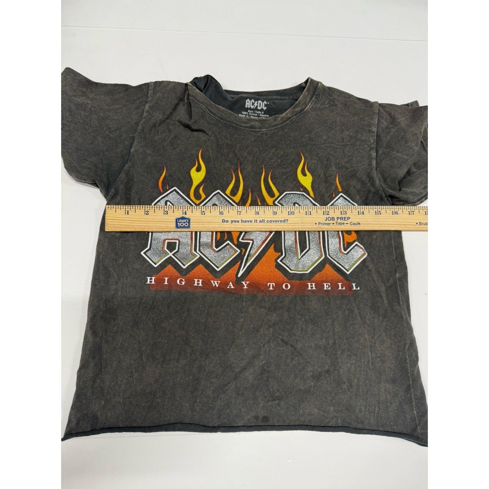 AC/DC Highway to Hell Graphic Tee T-Shirt ACDC Flames Acid Wash Shirt Small Crop