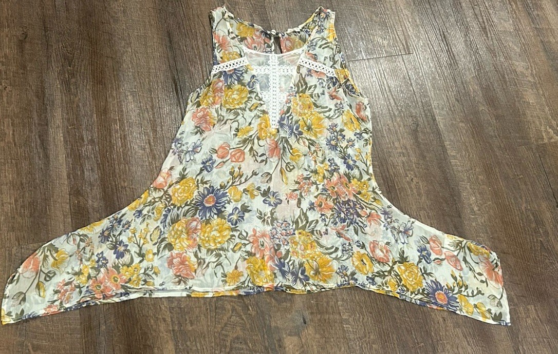 En Crème Sheer Sleeveless Blouse Floral Print Size Small Multicolor Women’s