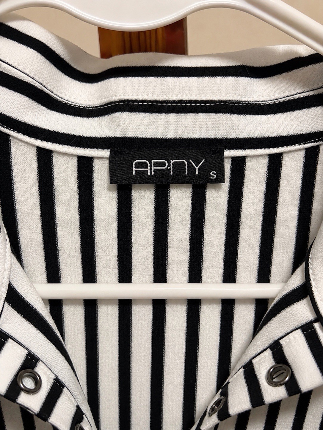APNY Black/White Striped Collared Long Sleeve Button Knit Cotton Top Size S