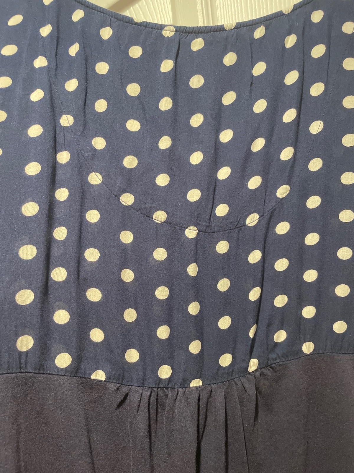 Porridge Navy Blue Polka Dot High Low Gathered Blouse Women’s Large L