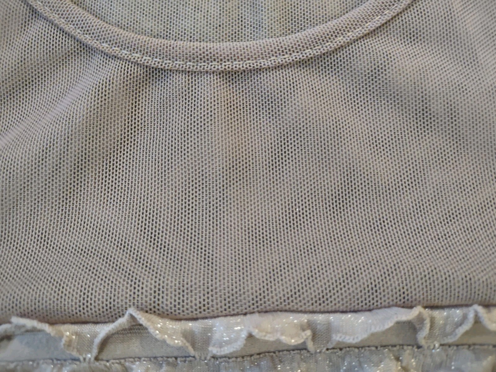 Misses Dressy Top, Sheer Mesh & Knit, Bronze Shimmer, Stretch, Long Slv., S, New