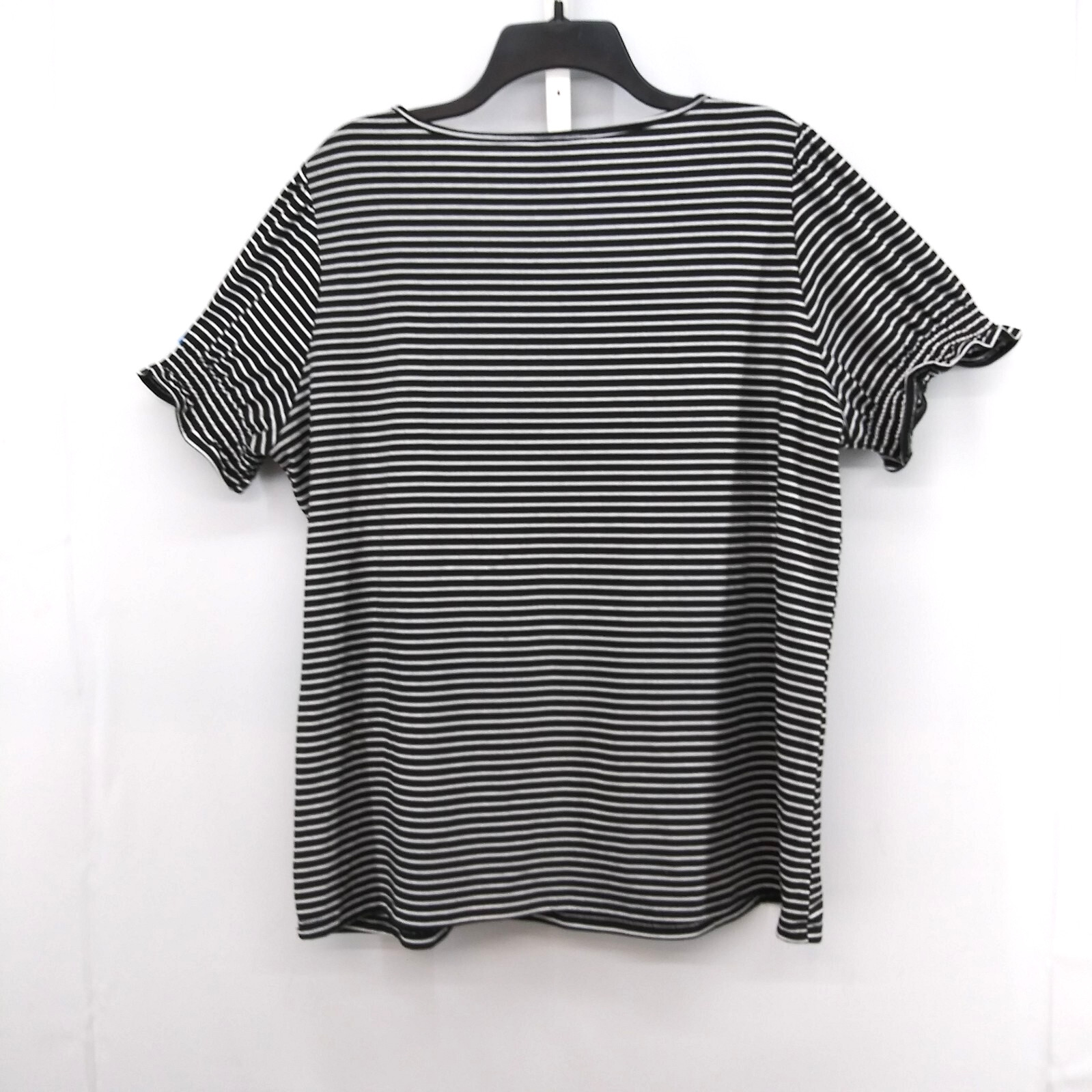 Wiholl Shirt Women Plus Size 2XL Black White Striped Short Sleeve Square Neck