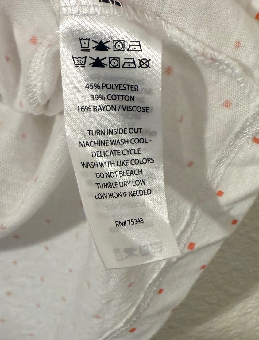 Tahari Essentials T-Shirt White W/ Pink Squares Cotton Blend Round Neck Size M
