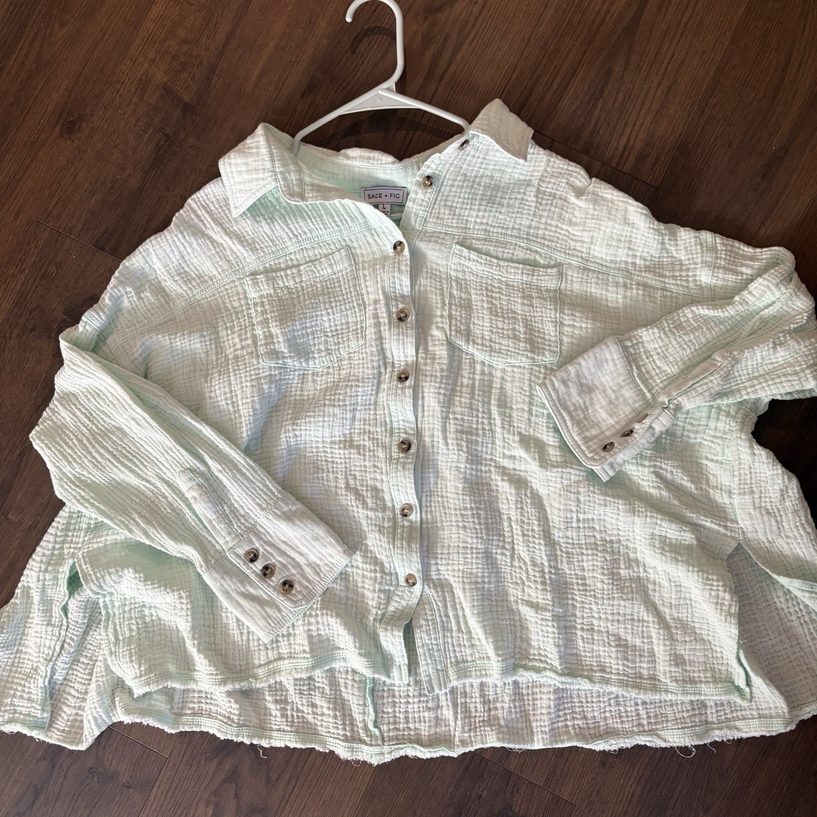Sage + Fig Oversized Mint Green Button Up Shirt