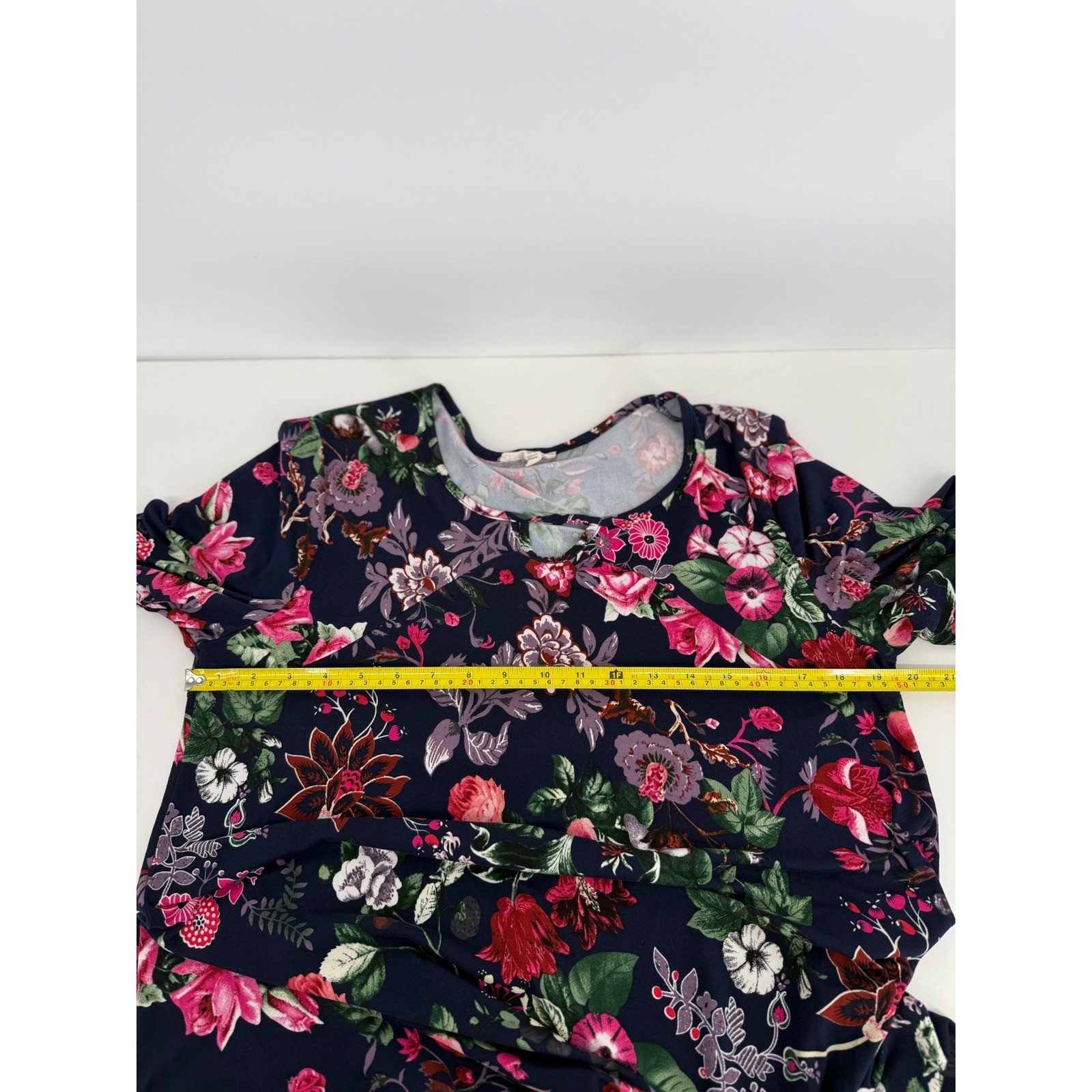 Como Blu Womens Floral Bell Sleeve Top Navy Blue Pink Sz L