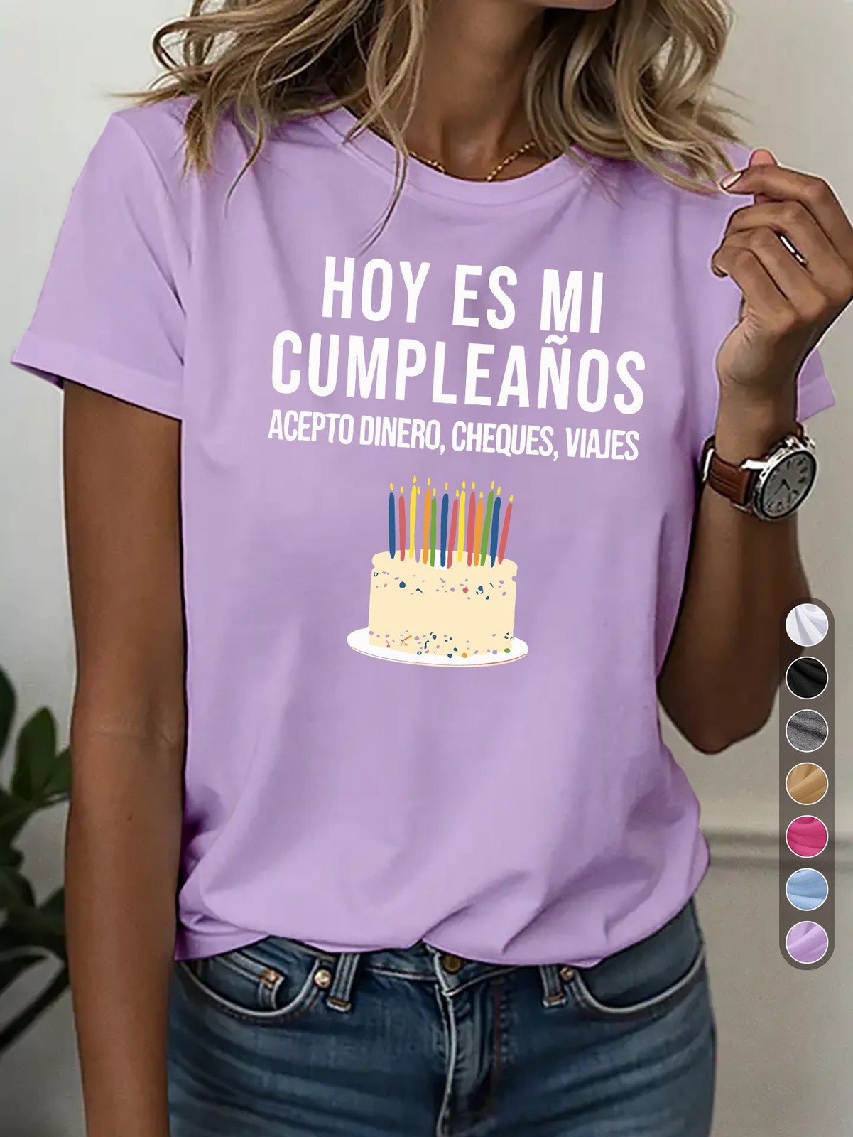 Women “Hoy Es Mi Cumpleanos”Spanish Birthday Print Stretch T-Shirt Birthday Tee❀