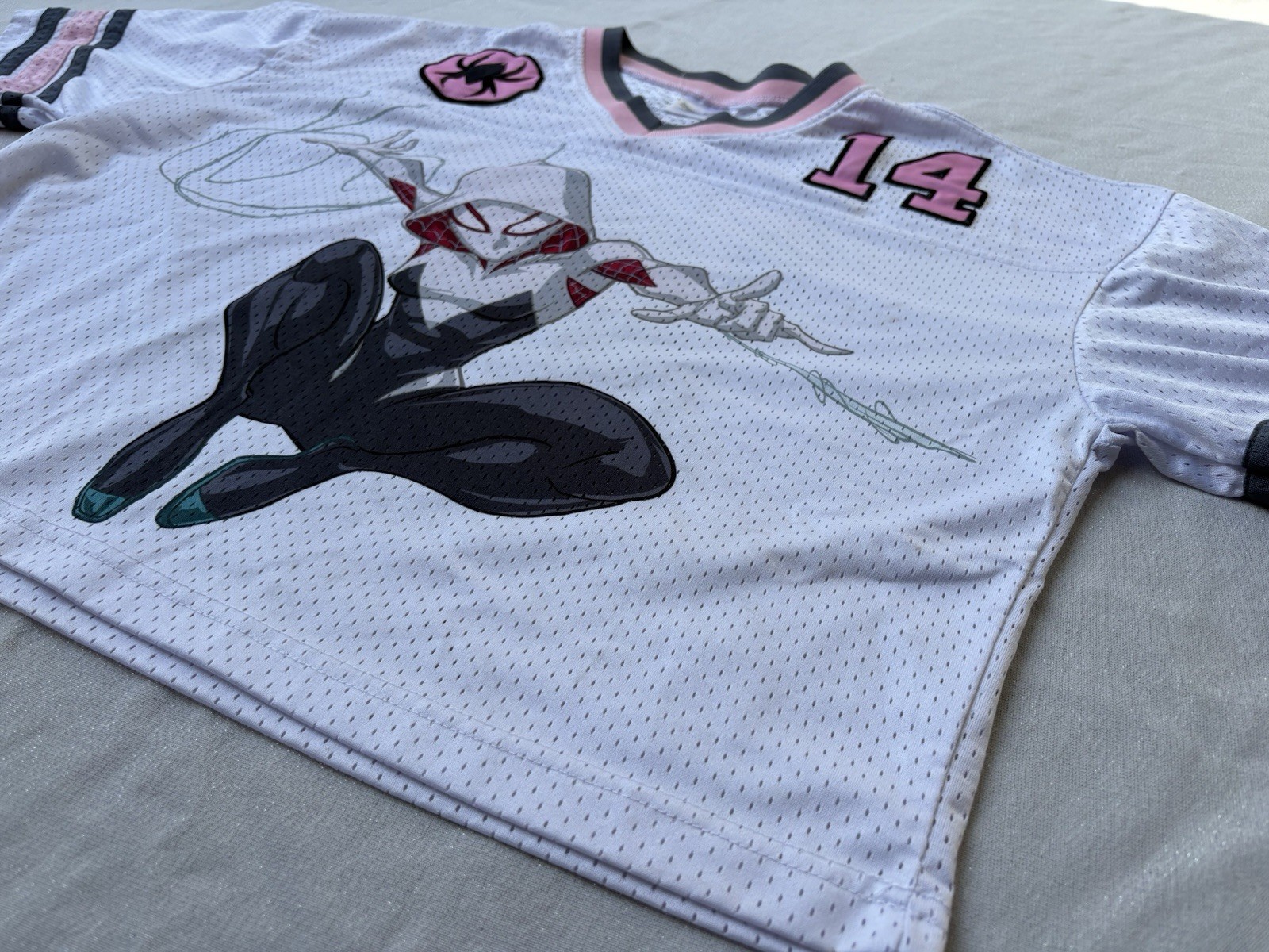 Spider Man Ghost Spider Gwen Jersey Top Medium Pink 14 Mesh