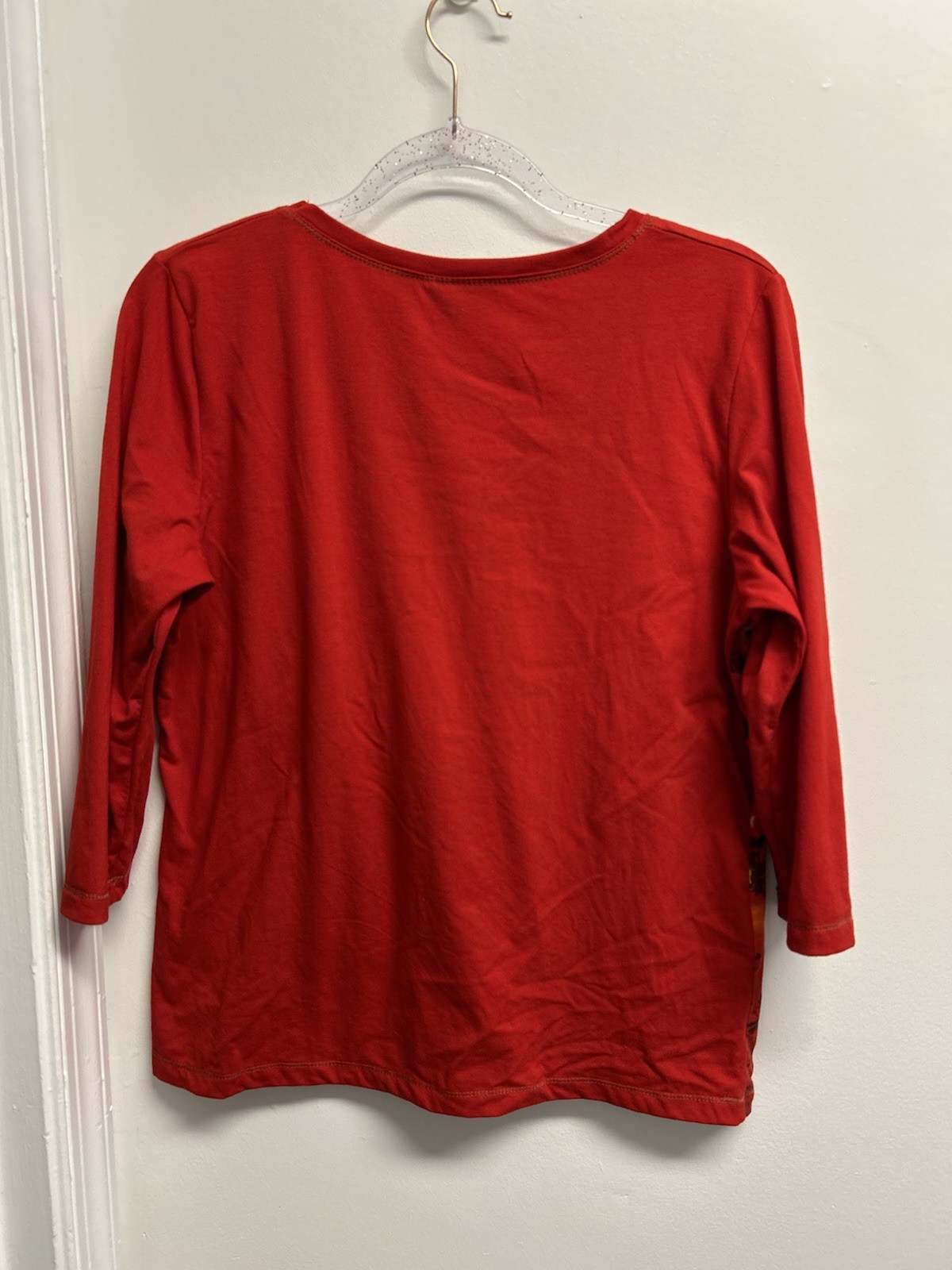 Onque Casual |Women’s L | Top Red Shirt Christmas Embellished Rhinestone Snow