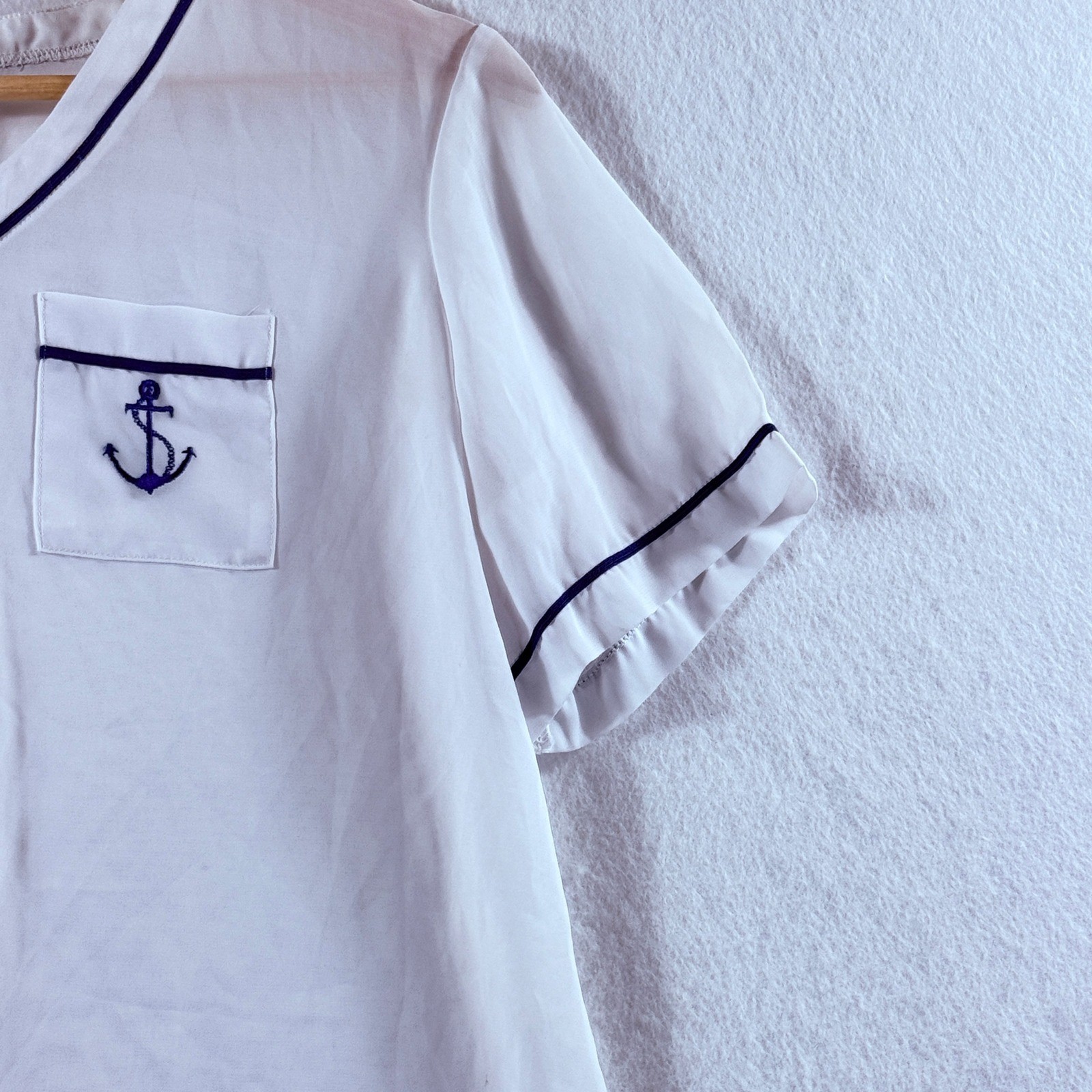Vtg Campus Casuals Top Womens Medium White Navy Anchor Nautical Coastal Preppy