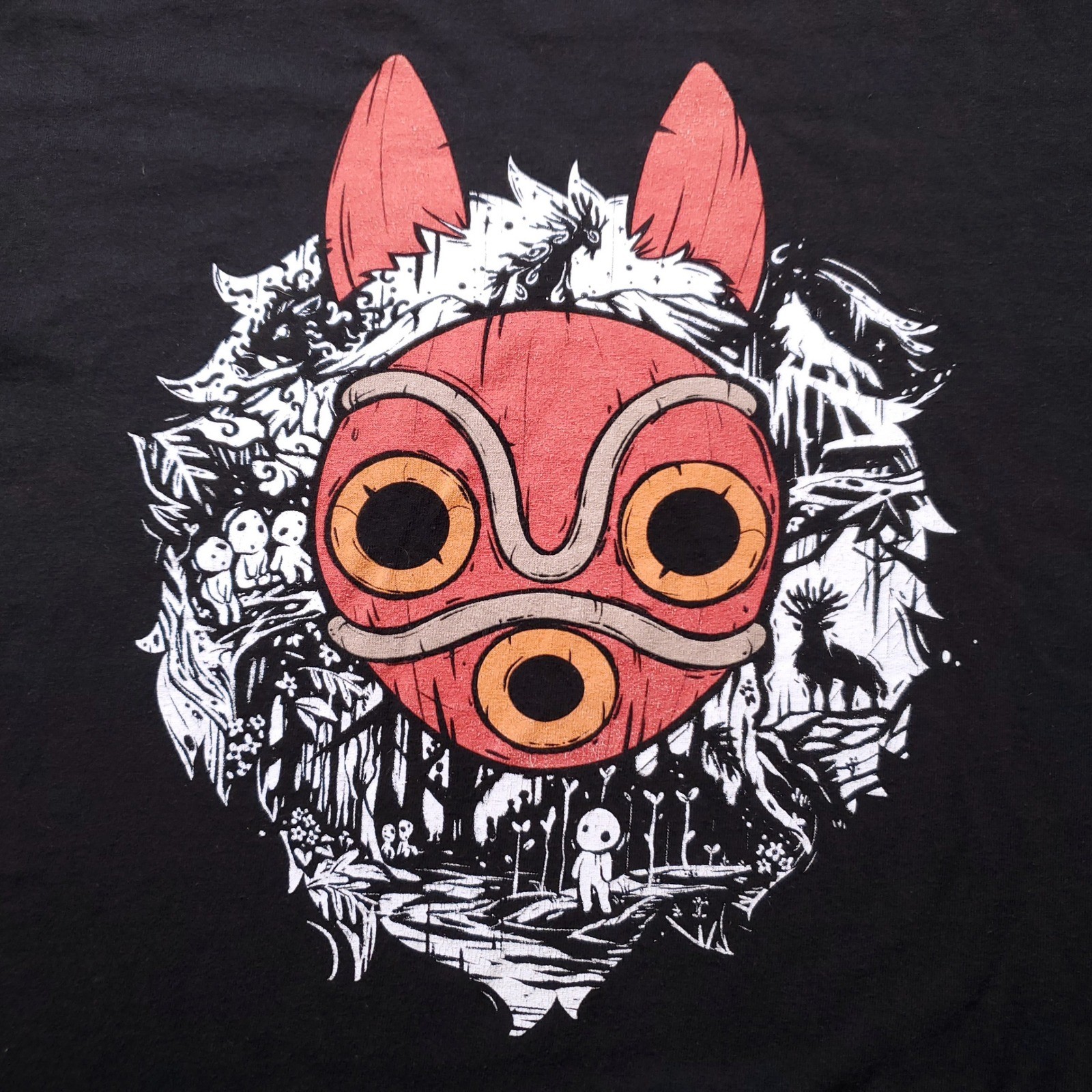 Princess Mononoke Mask Graphic T-Shirt Women M Black Anime Manga Tee Ghibli Art