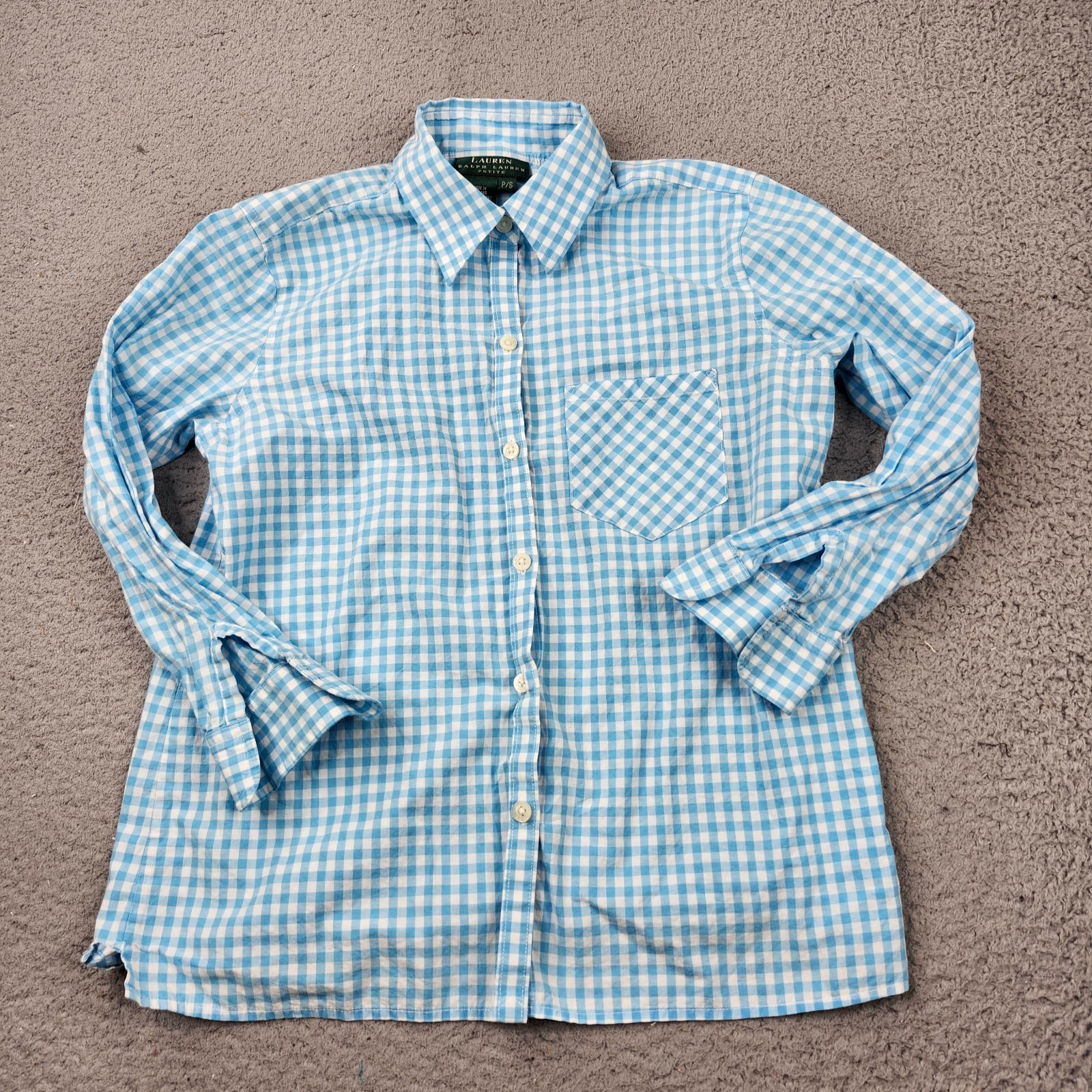 Lauren Ralph Lauren Shirt Womens Small Petite Blue Check Button Long Sleeve