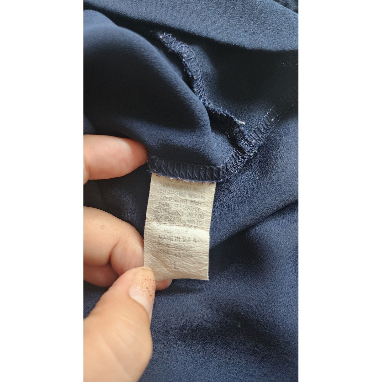 Mauve Navy Blue Sleeveless Button Down Soft Chiffon Blouse Hi-Low Hem L Capsule