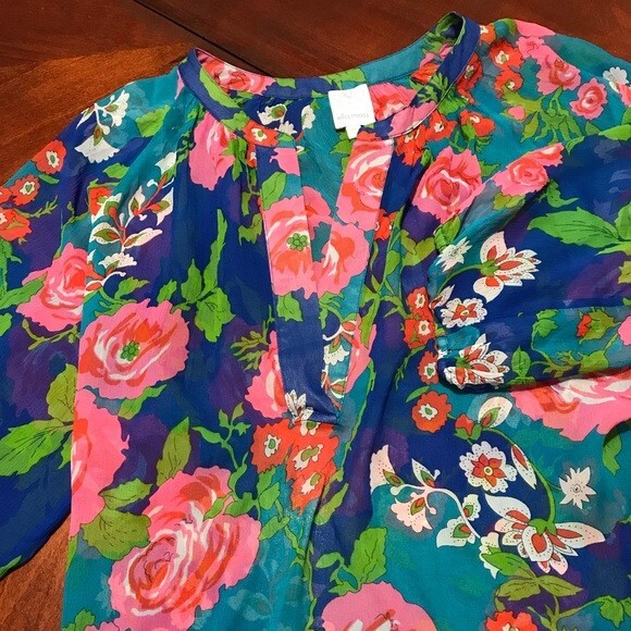 Anthropologie Ella Moss Silk Floral Pink & Blue Top & Camisole Medium