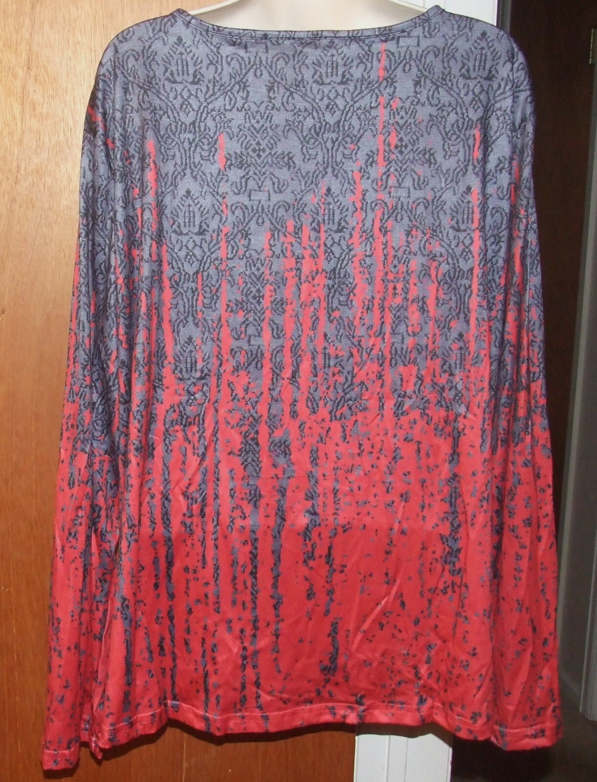 Womens Plus Casual LS Henley Tee, Ombre Geometric Print – Size 3XL/5XL- NEW