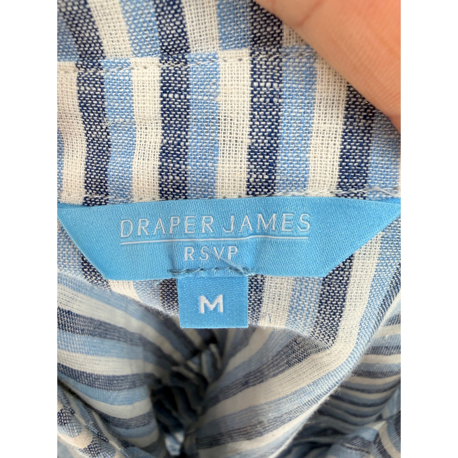 Draper James RSVP Striped Linen Blend Shirt Top Women’s M Blue White