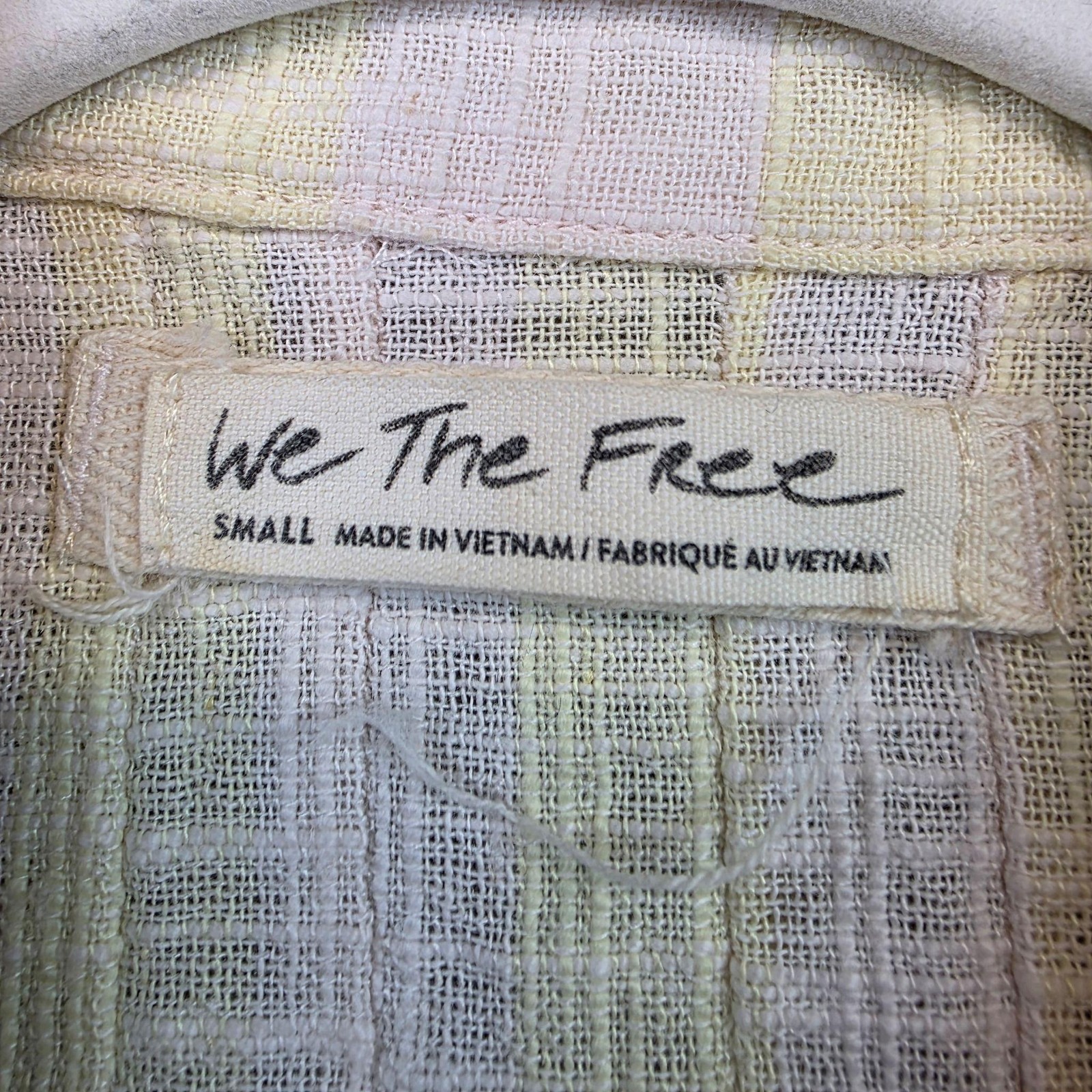We The Free Button Up Shirt Womens S Yellow Linen Blend Collared Short Sleeve
